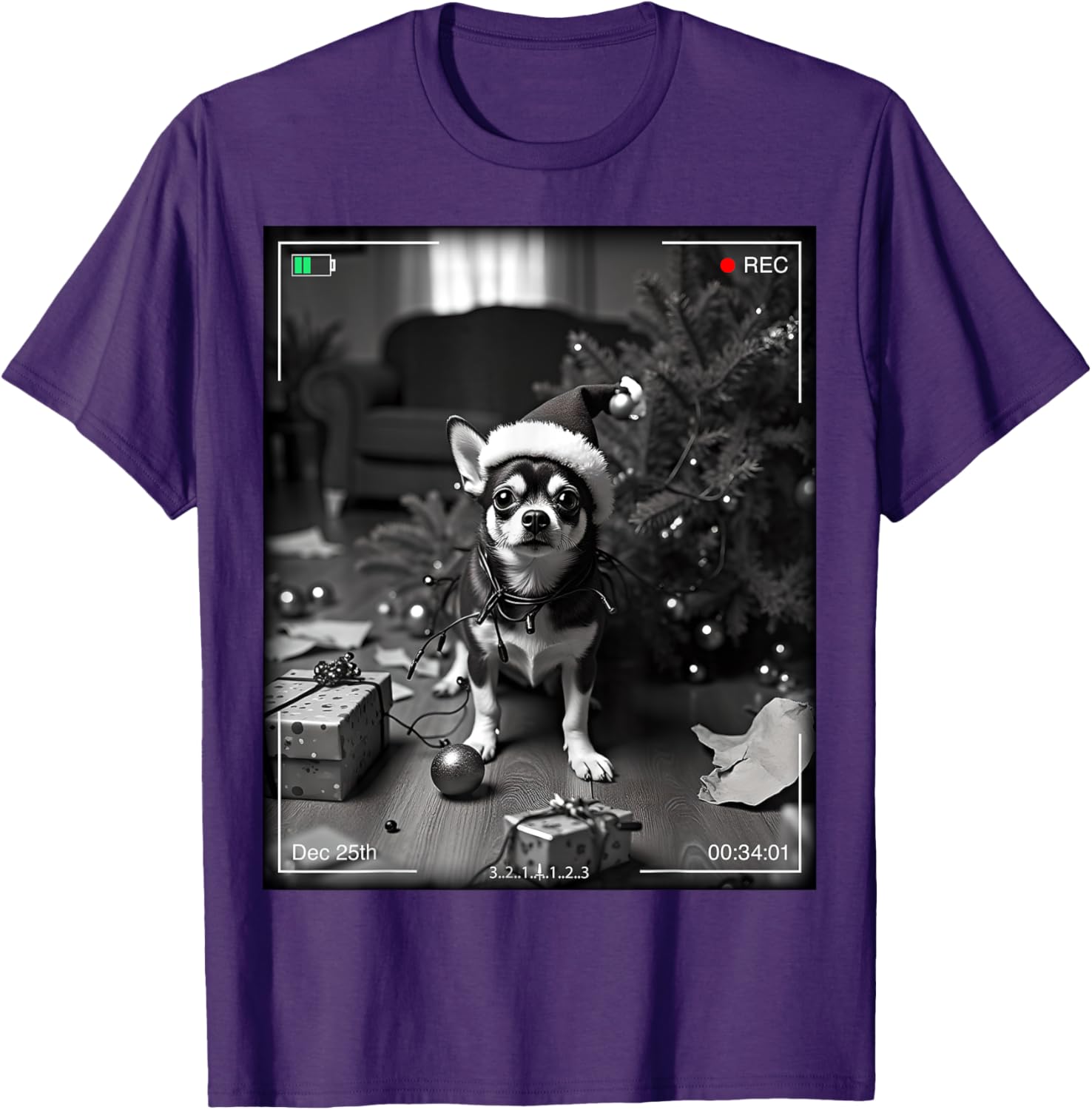 Christmas Chihuahua Caught On Camera T-Shirt for Holiday Cheer - 2