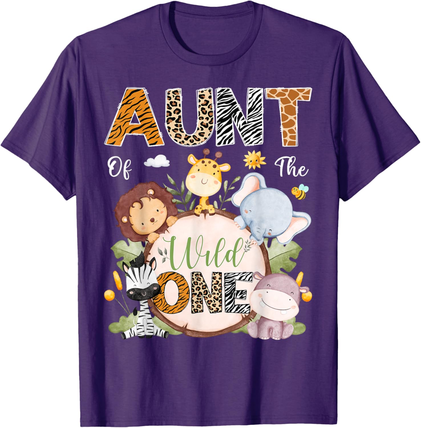 Aunt of the Wild One First Birthday Safari Animals T-Shirt for Kids - 1