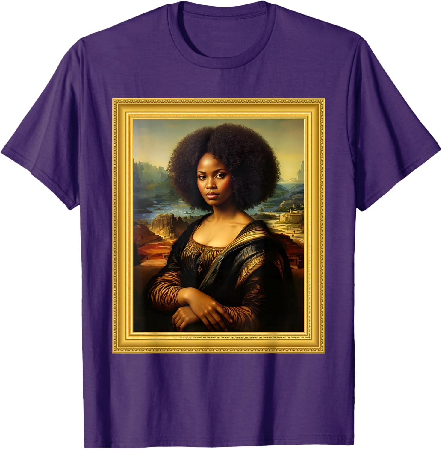 Black Mona Lisa Afro Queen T-Shirt for Black History Month Celebration - 27