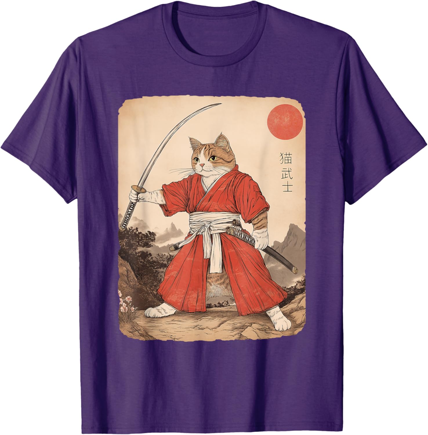 Vintage Samurai Cat Warrior Graphic T-Shirt for All Ages - Anime Style - 15