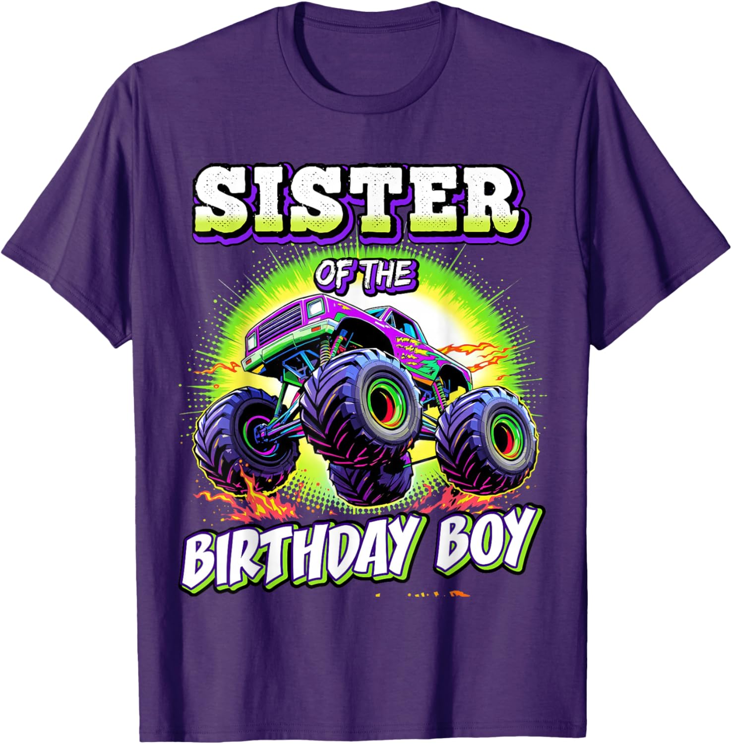 Sister of the Birthday Boy Monster Truck Party T-Shirt for Fun Celebrations - 9
