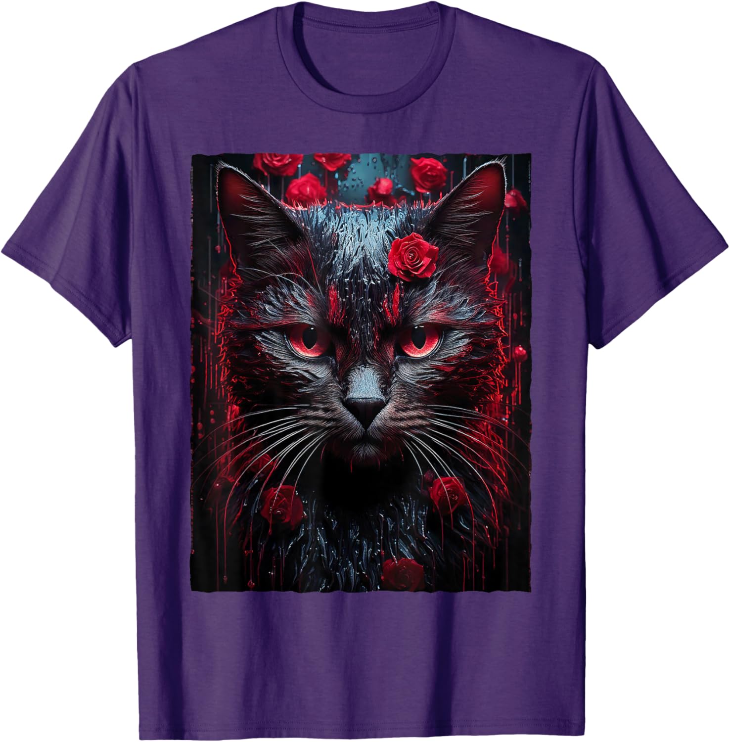 Black Cat with Red Roses T-Shirt for Men, Women, Girls, and Kids - 3