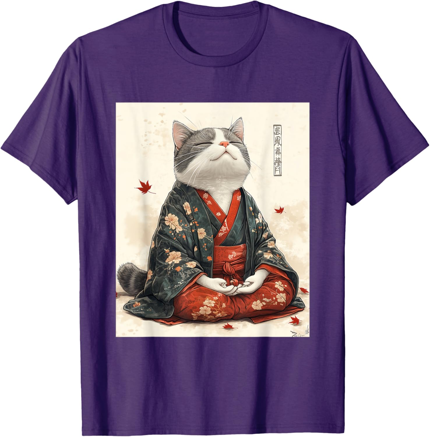 Zen Cat Graphic Tee for All - Meditating Japanese Art Style T-Shirt - 5