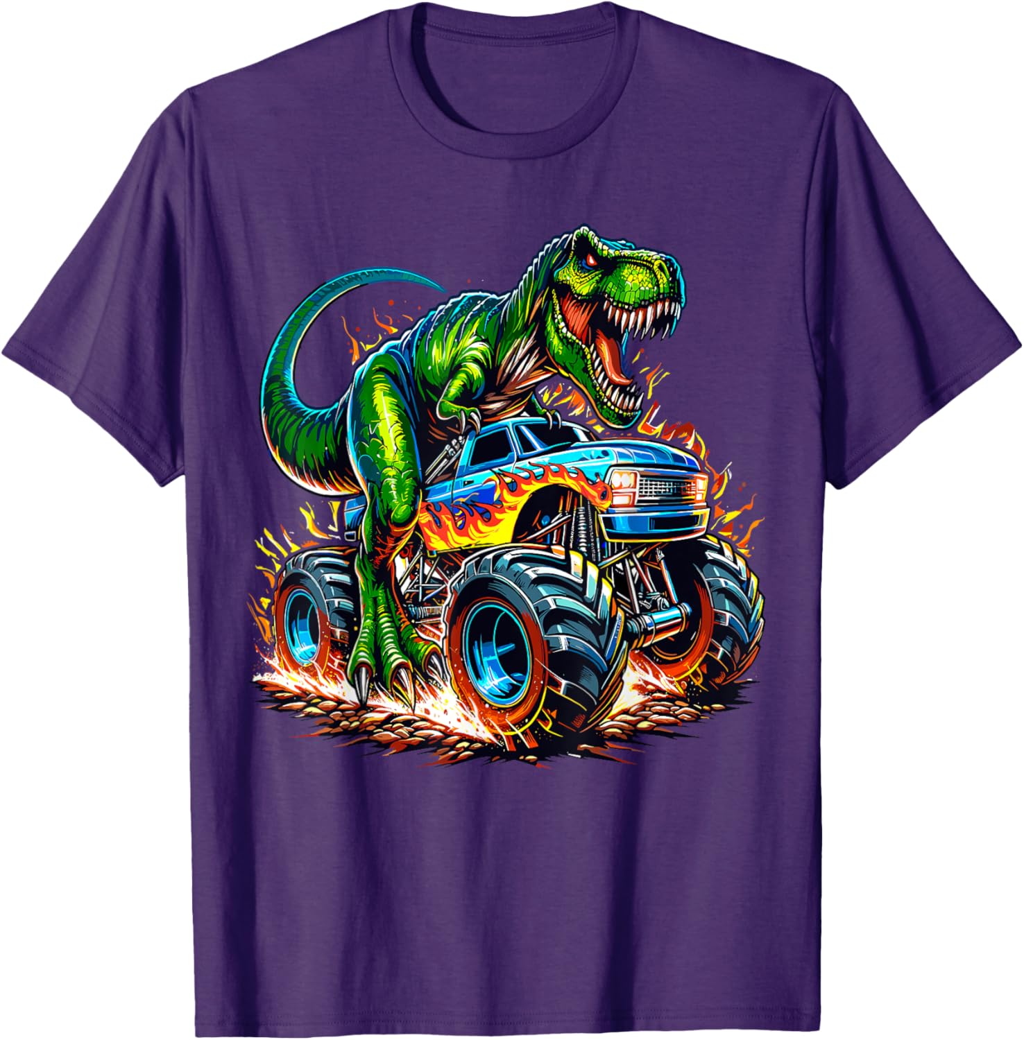 Monster Truck Dinosaur Birthday Party T-Shirt for Kids Fun Celebration - 1