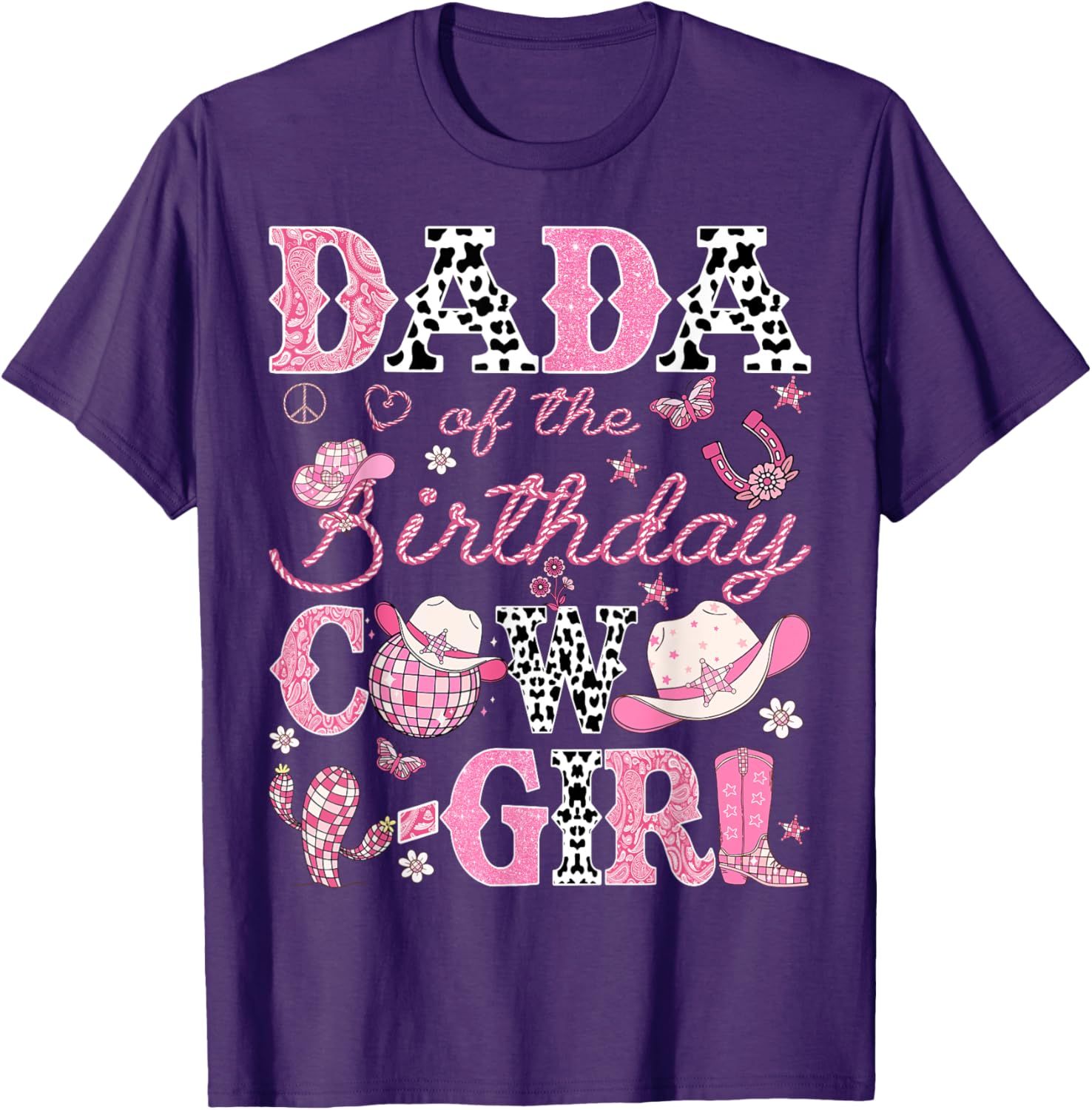 Dada Of The Birthday CowGirl Pink Rodeo Western Disco T-Shirt for Fun Parties - 4