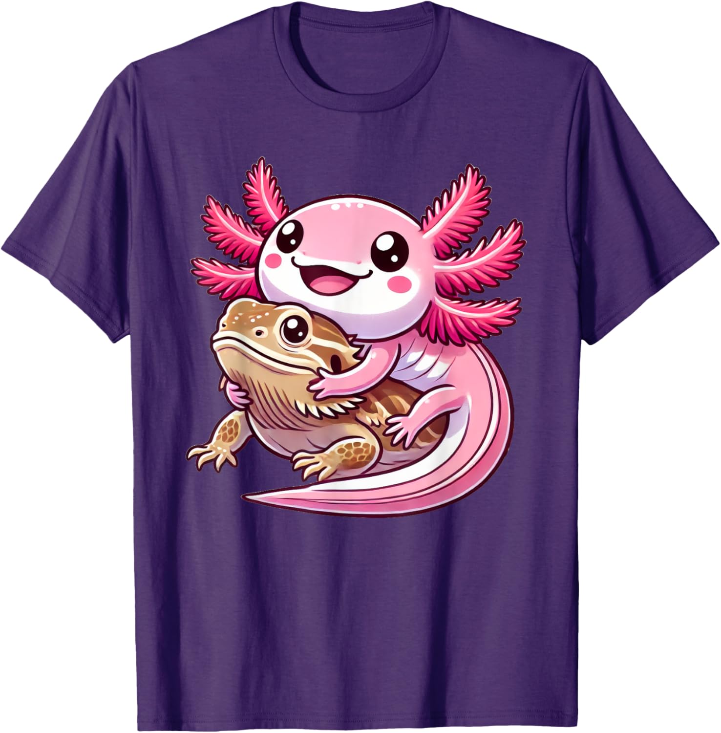 Adorable Axolotl Hugging Bearded Dragon T-Shirt for Animal Lovers - 3