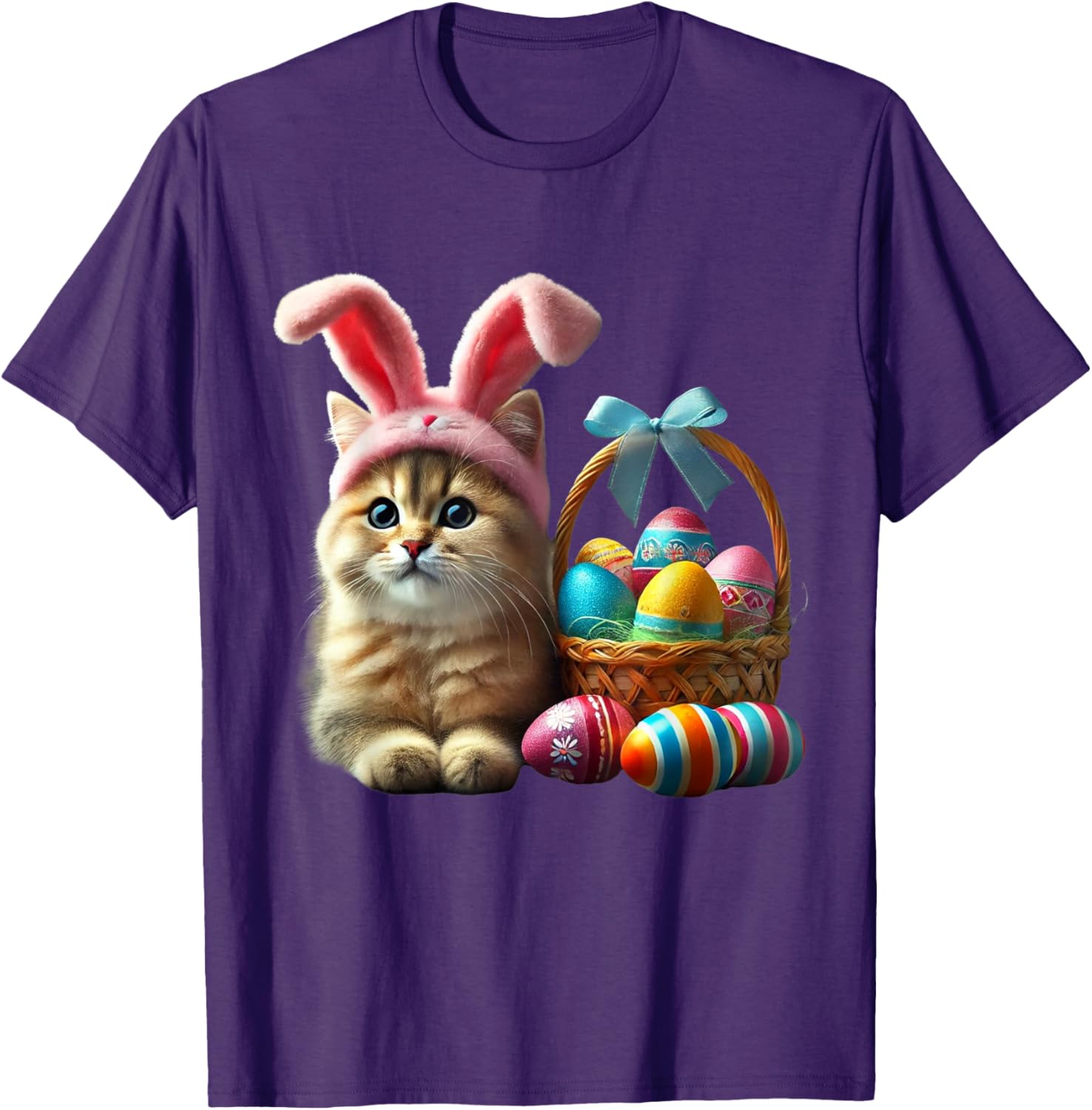 Adorable Easter Cat Kids T-Shirt with Bunny Ears and Colorful Eggs - 9