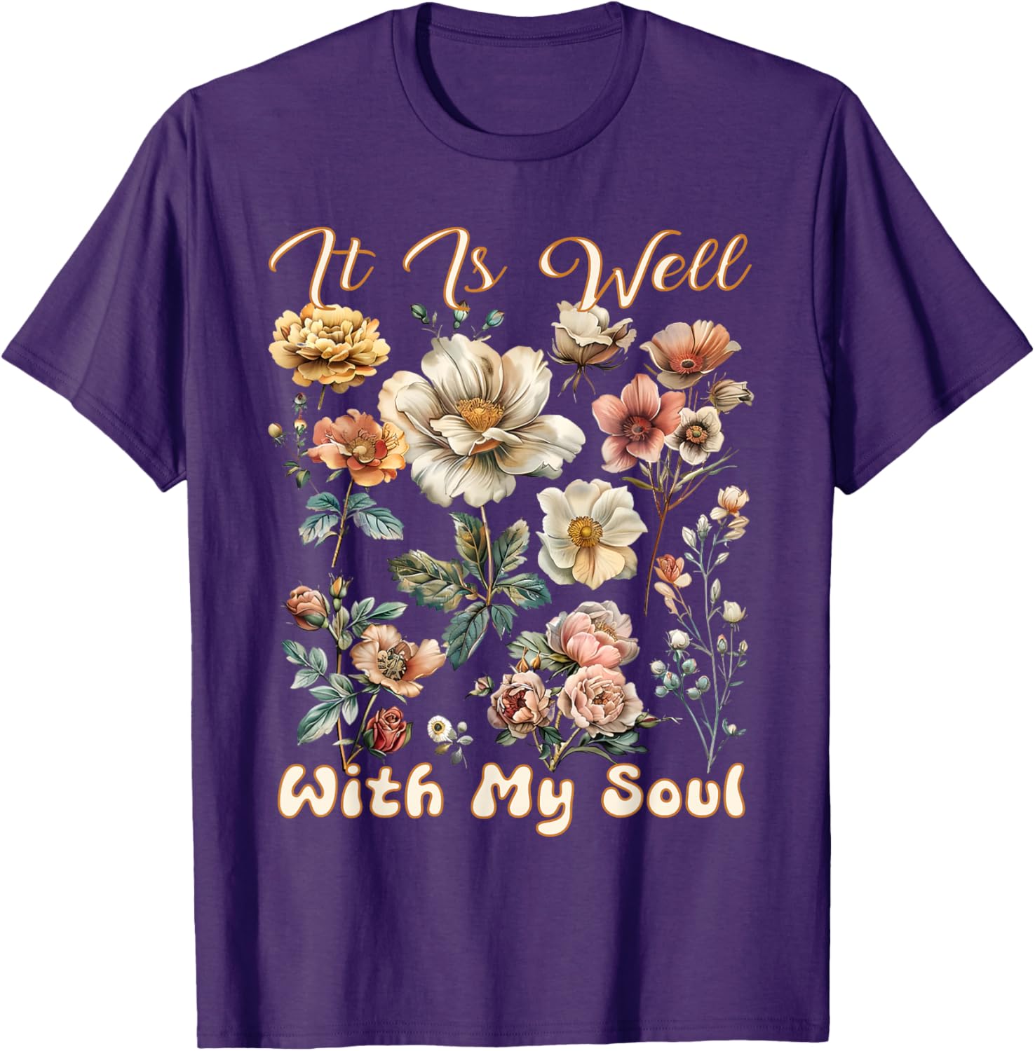 Boho Wildflower T-Shirt It Is Well With My Soul Faith Inspired Design - 17