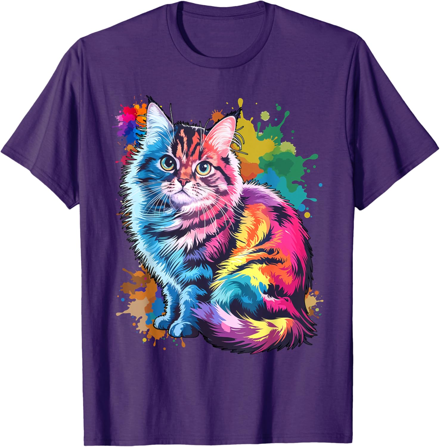 Colorful Watercolor Cat T-Shirt for Men and Women - Fun Cat Lover Tee - 9