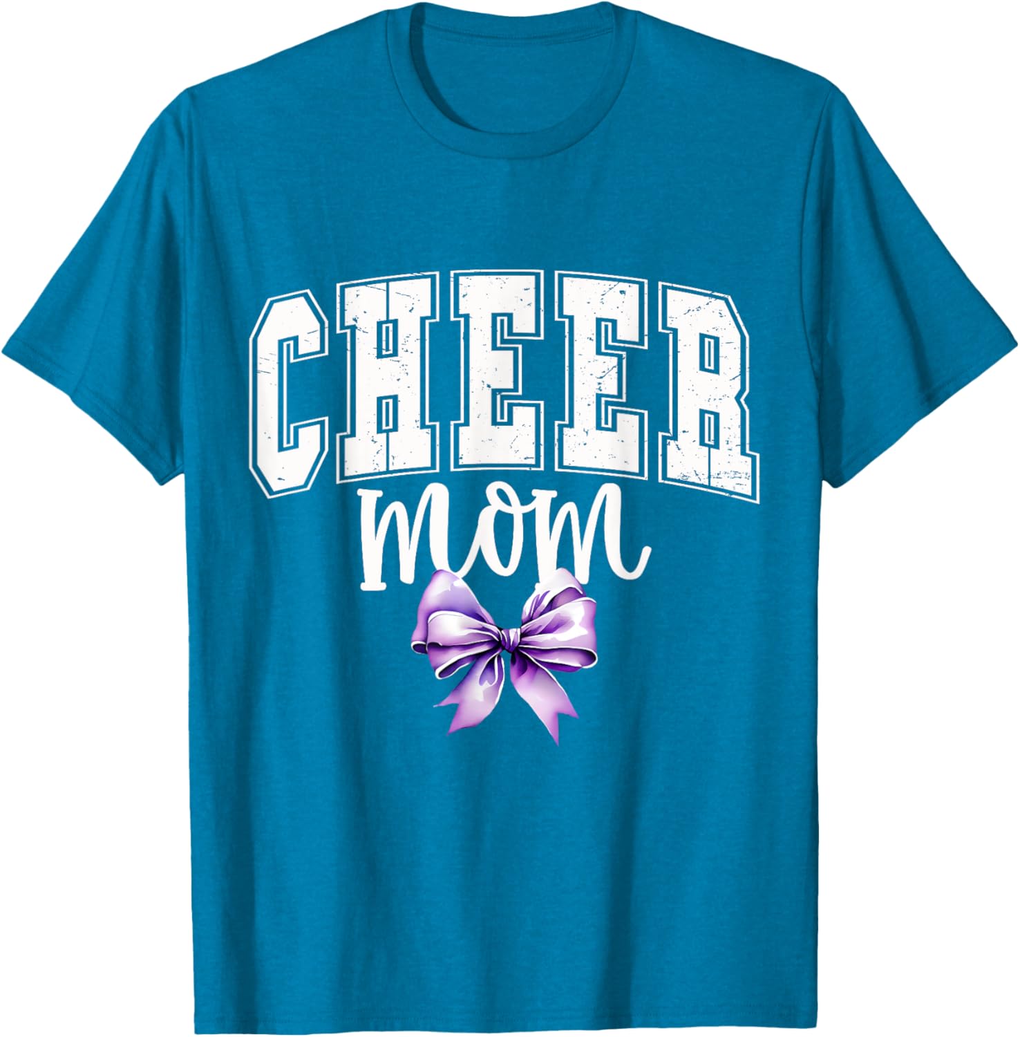 Cheer MOM Coquette Purple Bow Cheerleader T-Shirt for Supportive Moms - 19