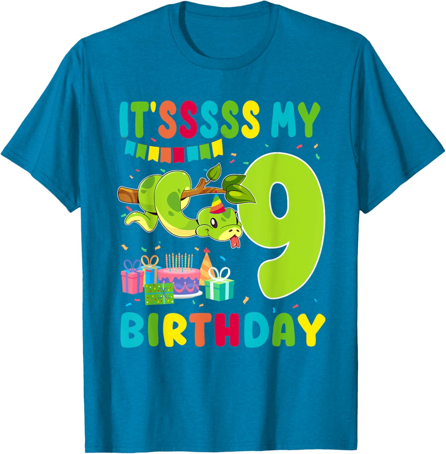 Cute Snake Themed 9th Birthday T-Shirt for Kids Fun Party Wear - 1