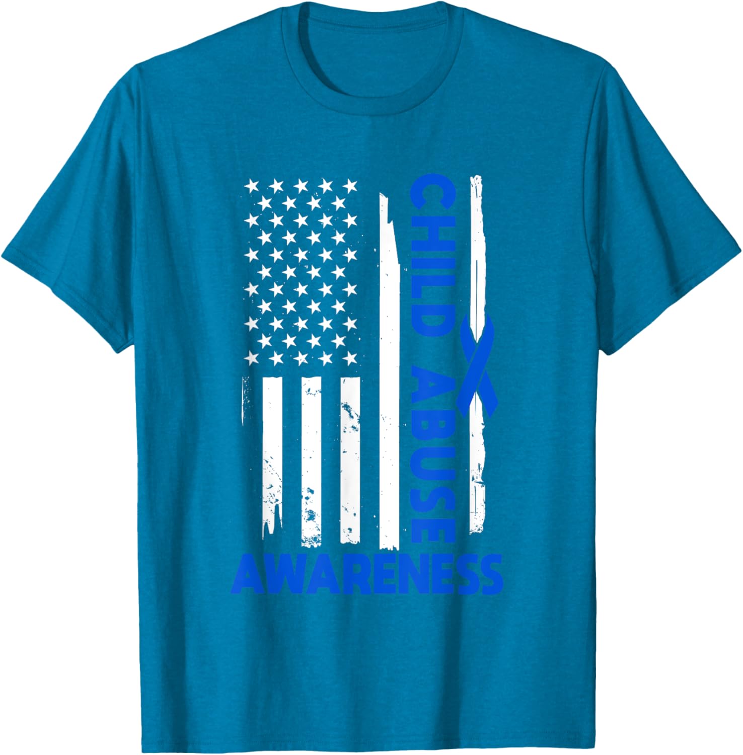 American Flag Child Abuse Awareness Wear Blue Ribbon T-Shirt for Kids - 26