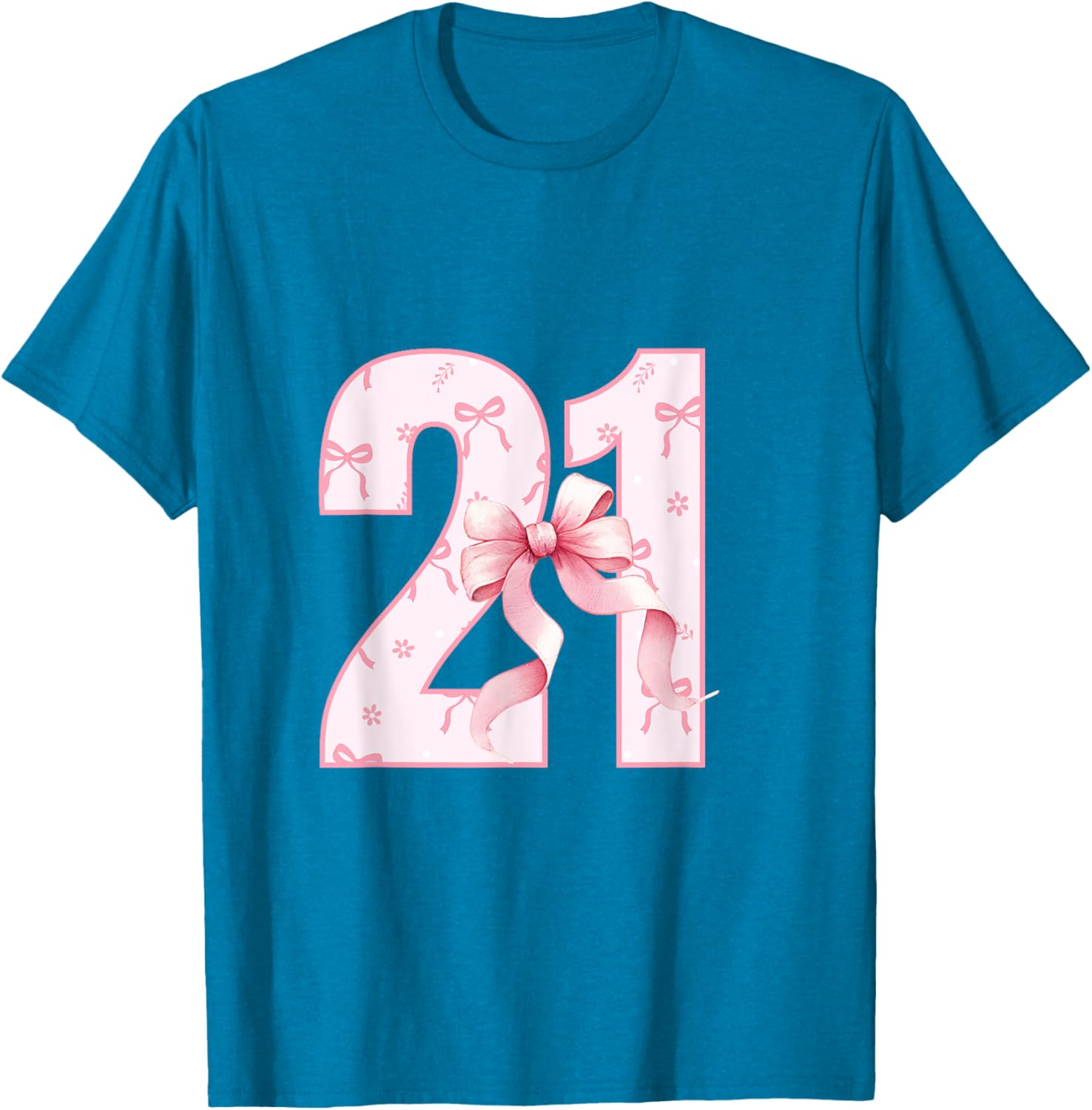 Cute Pink Coquette Bow Birthday Girl T-Shirt for 21st Celebration - 13