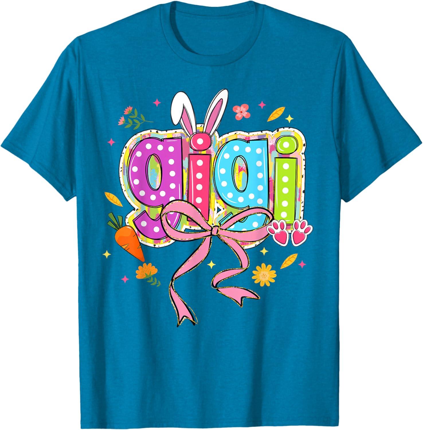 Coquette Bow Bunny Gigi Easter T-Shirt with Boho Floral Design for Family - 16