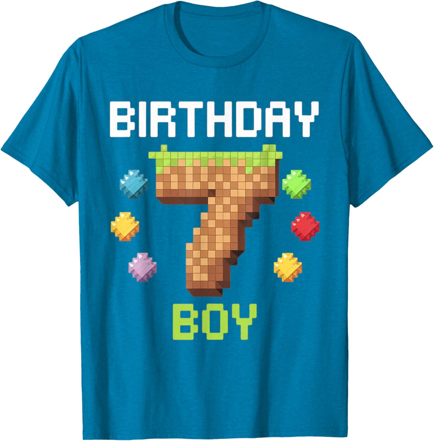 Birthday Boy Gamer 7th Birthday Pixel Number T-Shirt for Kids - 28