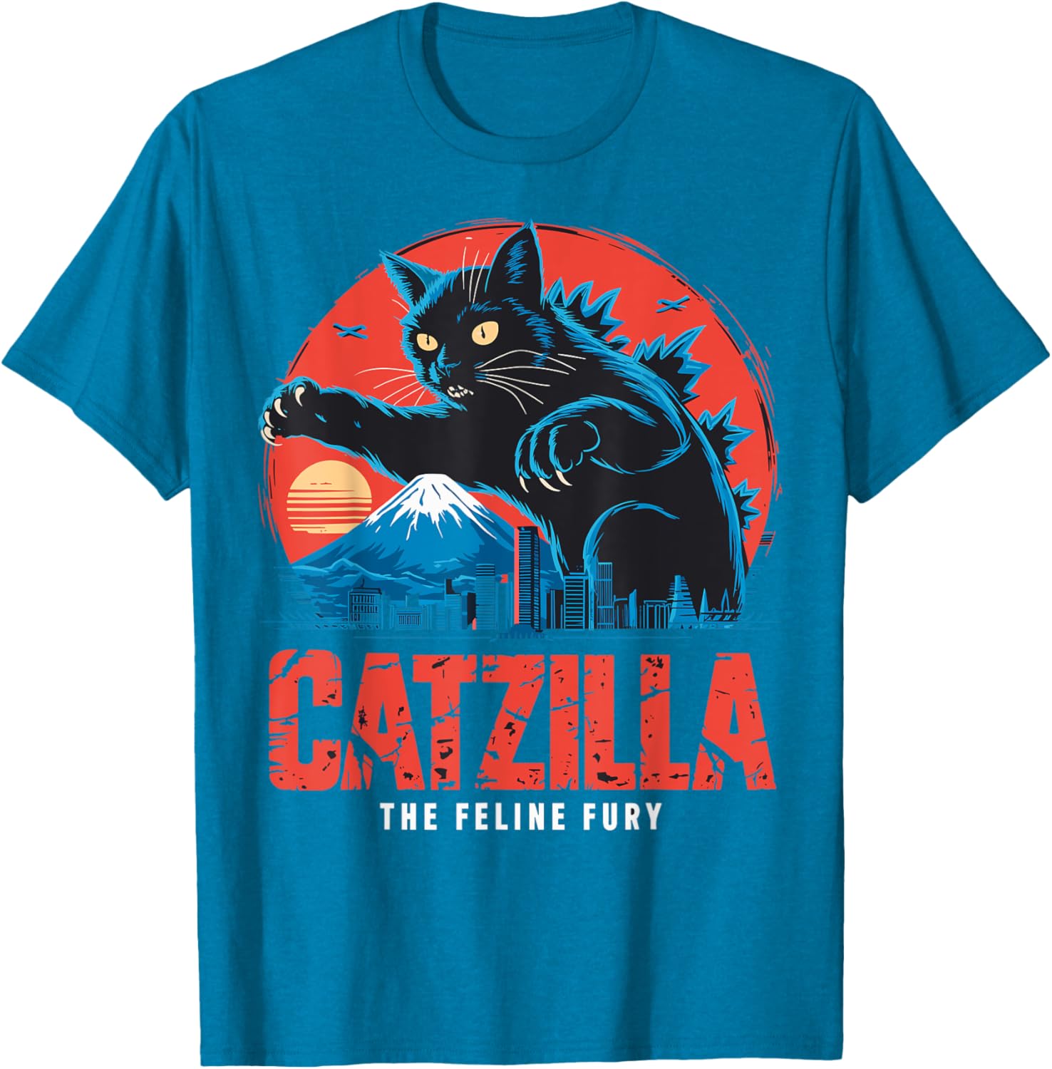 Catzilla Black Cat Vintage T-Shirt for Cat Lovers in Japan Style - 26