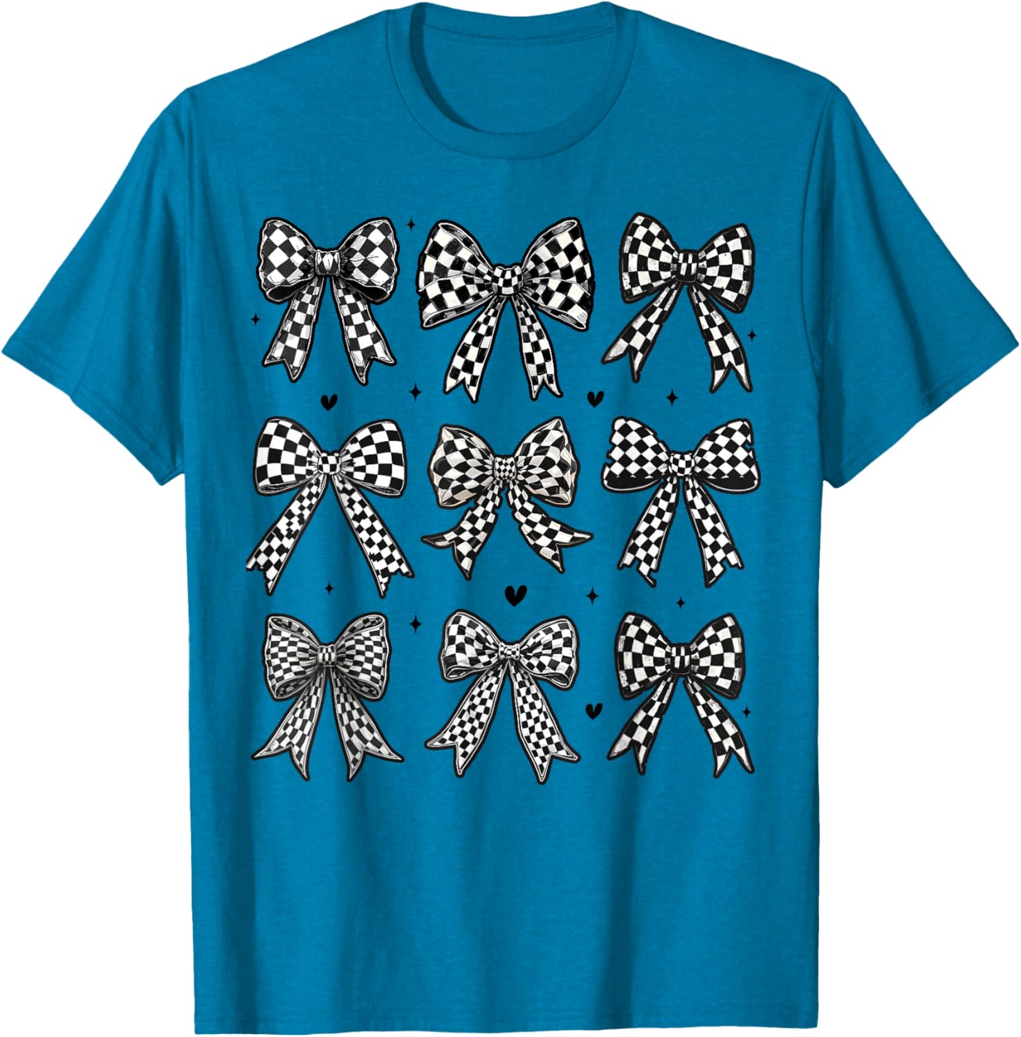 Checkered Bow Flag Racing T-Shirt for Women - Cute Coquette Style - 4