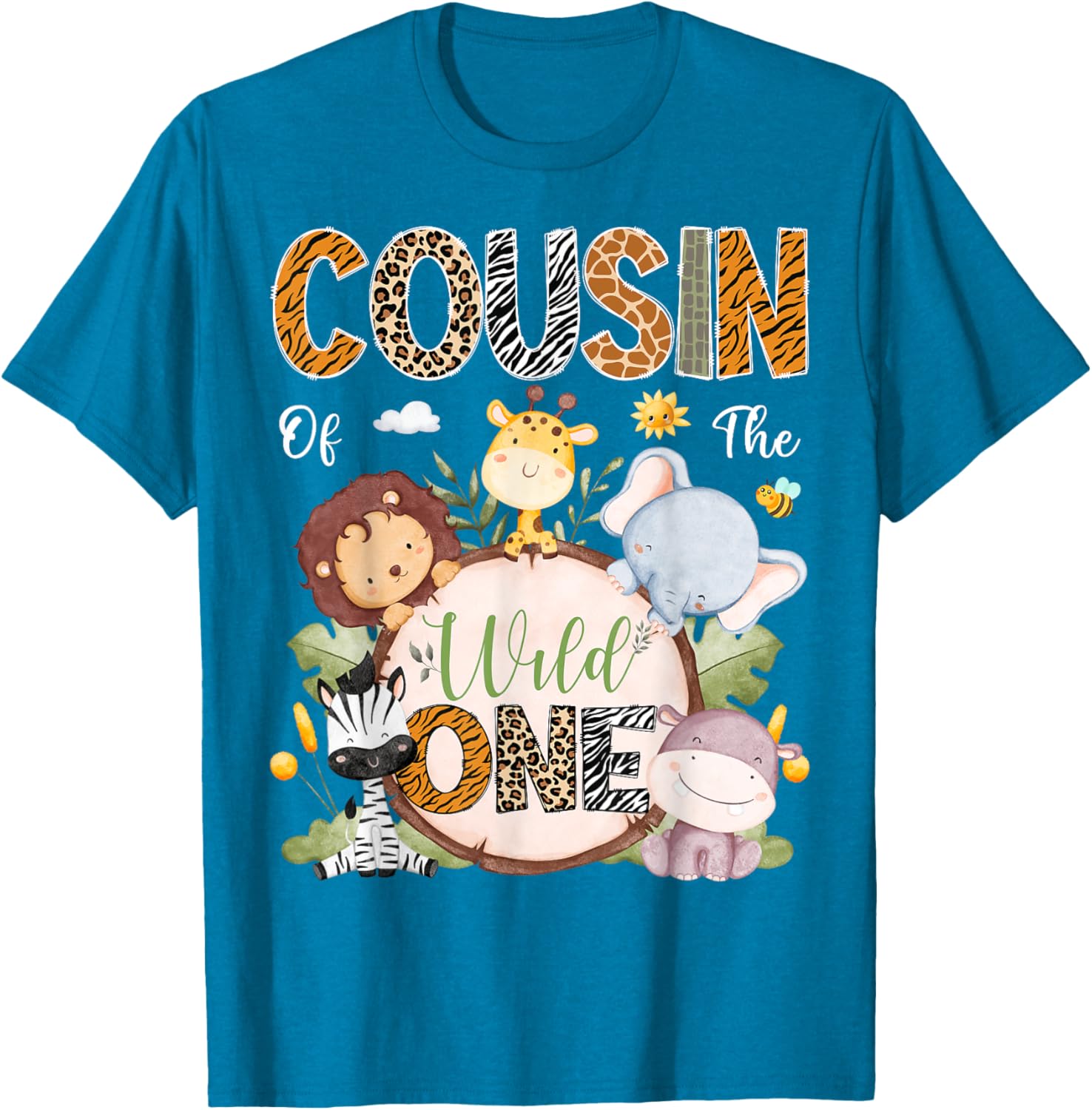 Cousin of the Wild One First Birthday Safari Animals T-Shirt for Kids - 7