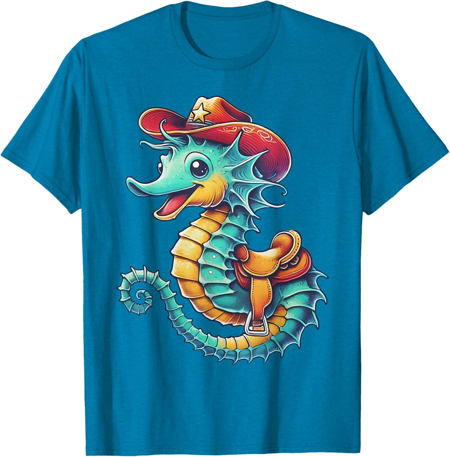 Colorful Cowboy Seahorse Ocean Rodeo T-Shirt for Fun Sea Adventures - 18