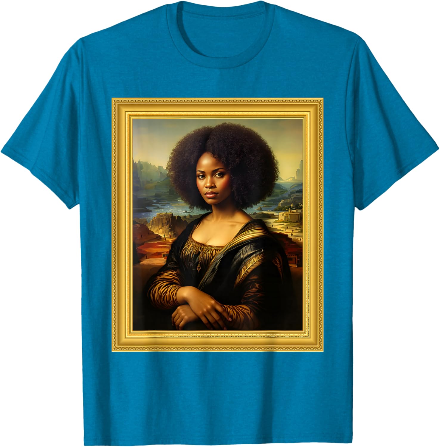 Black Mona Lisa Afro Queen T-Shirt for Black History Month Celebration - 16