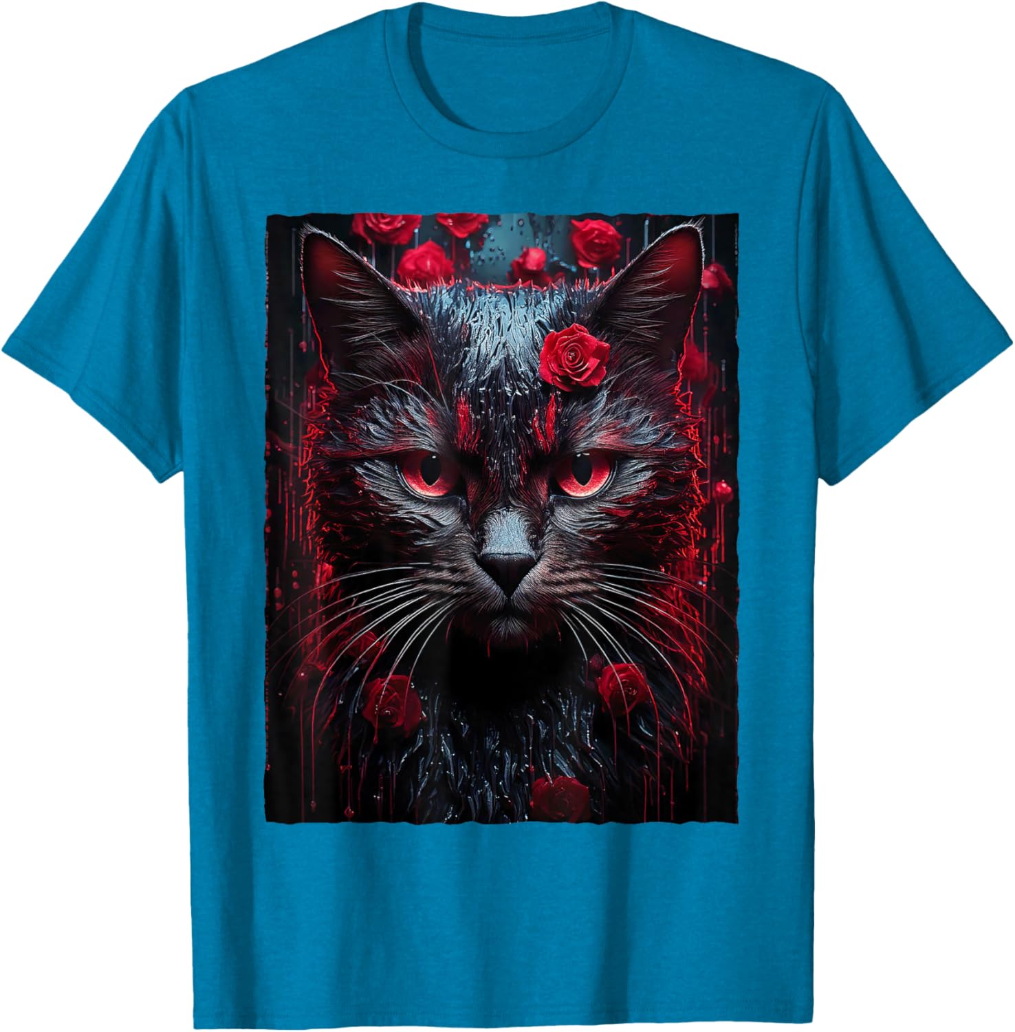Black Cat with Red Roses T-Shirt for Men, Women, Girls, and Kids - 7