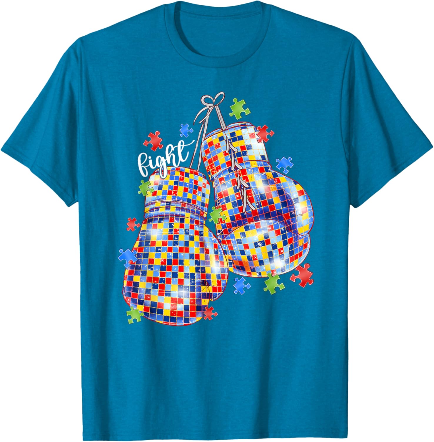 Autism Awareness Puzzle Piece Boxing Gloves T-Shirt for All Ages - 3