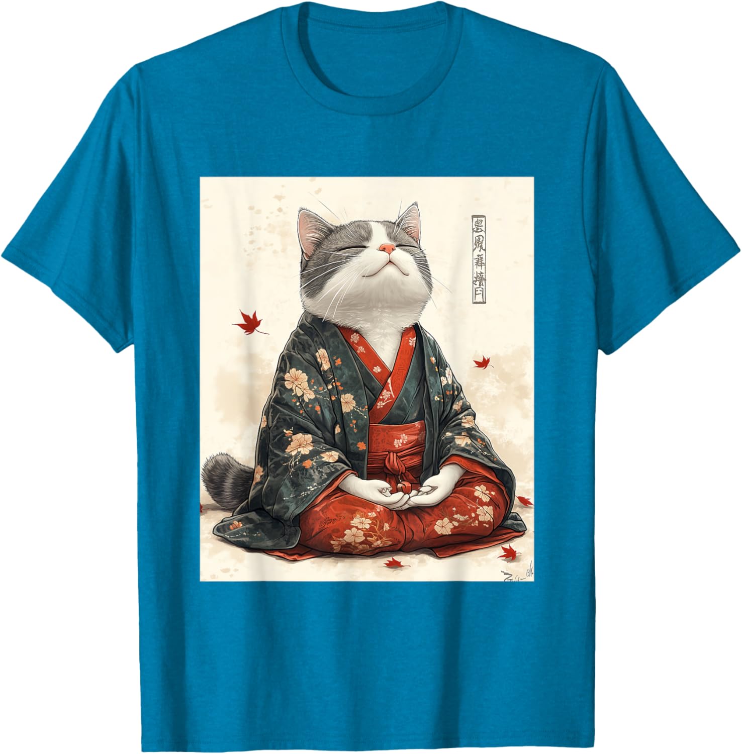 Zen Cat Graphic Tee for All - Meditating Japanese Art Style T-Shirt - 26