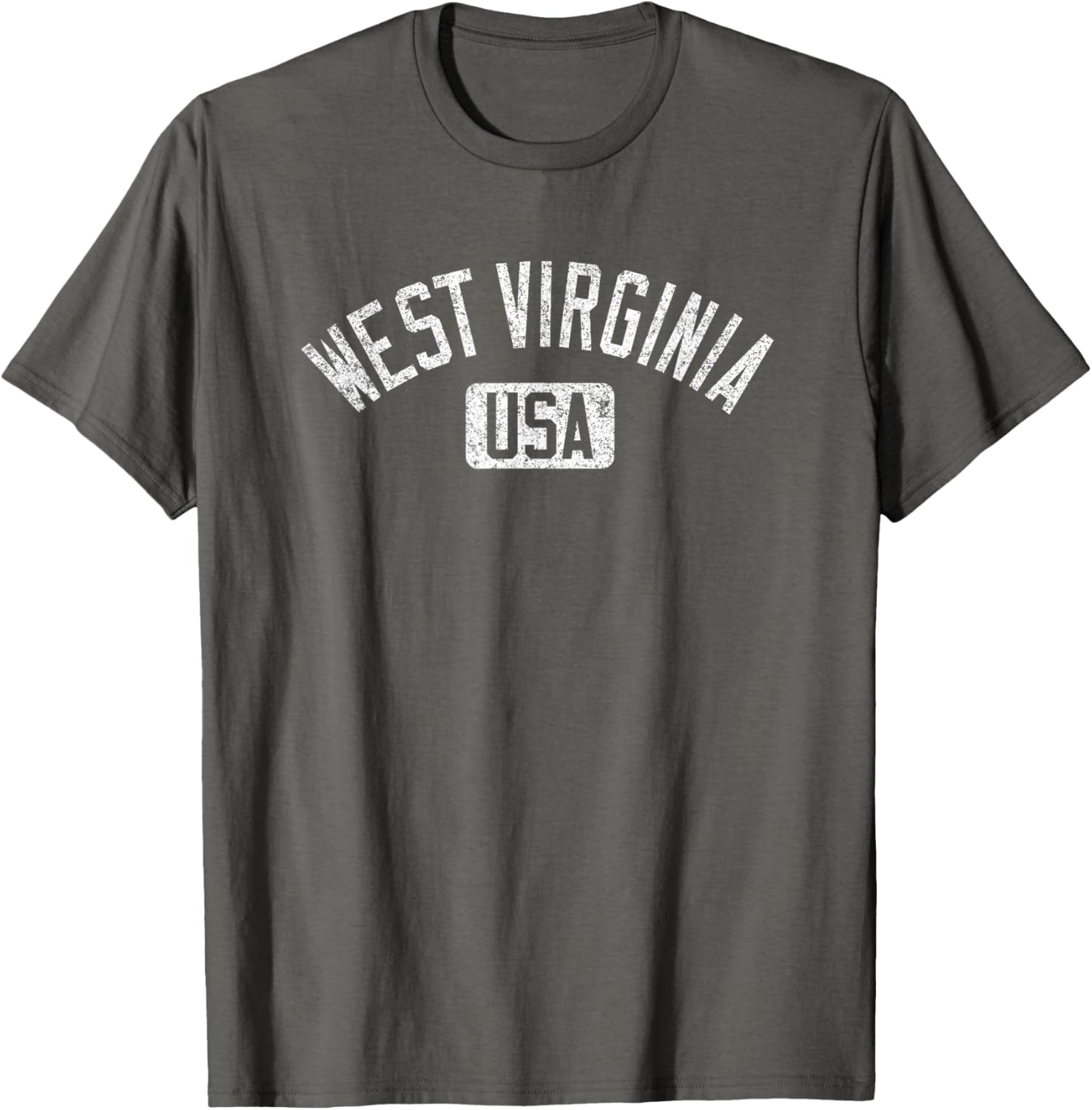 West Virginia Arched Text Distressed White Print T-Shirt for Casual Style - 23
