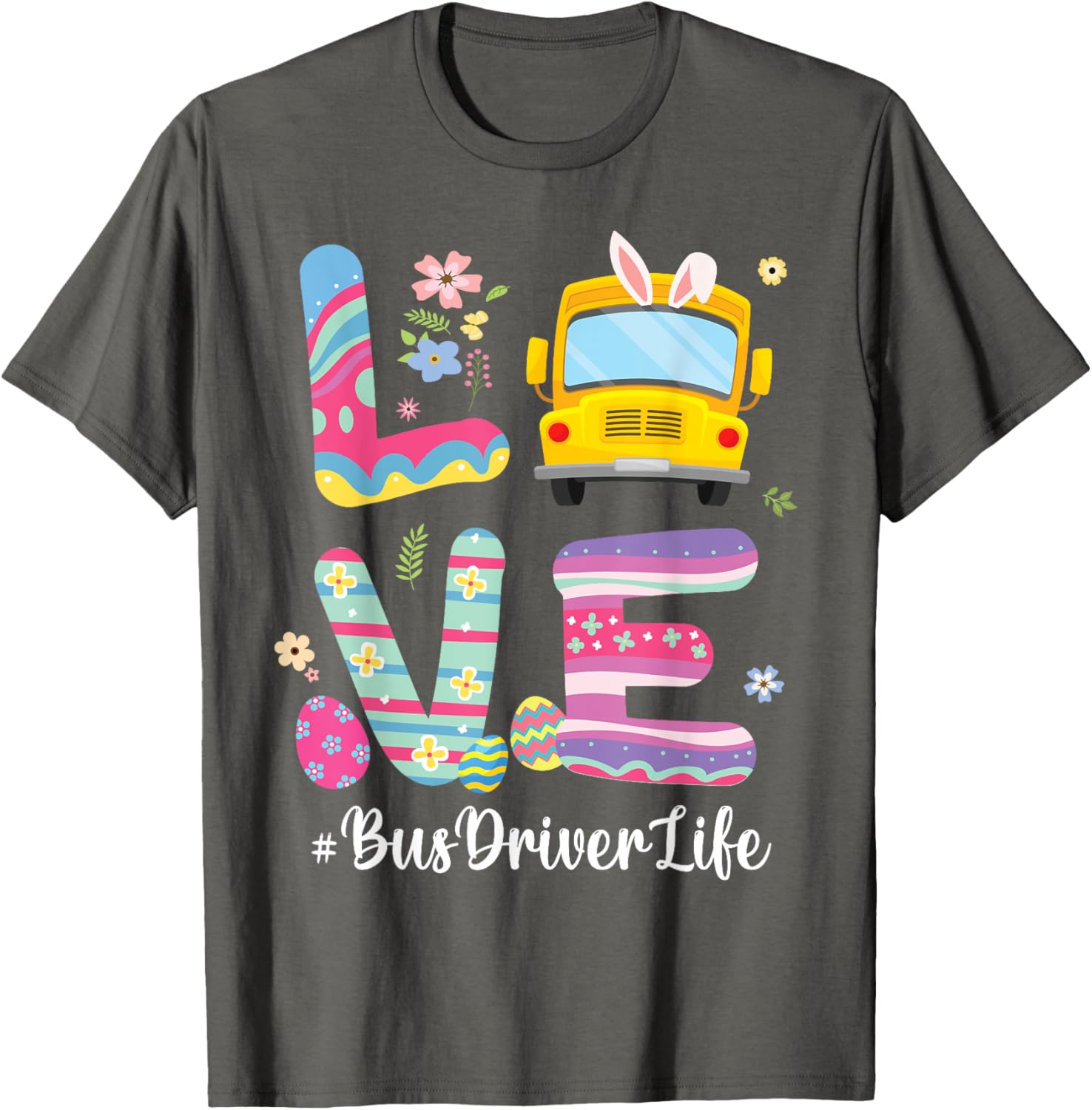 Bus Bunny Flowers Easter Eggs T-Shirt for Fun School Bus Drivers - 18