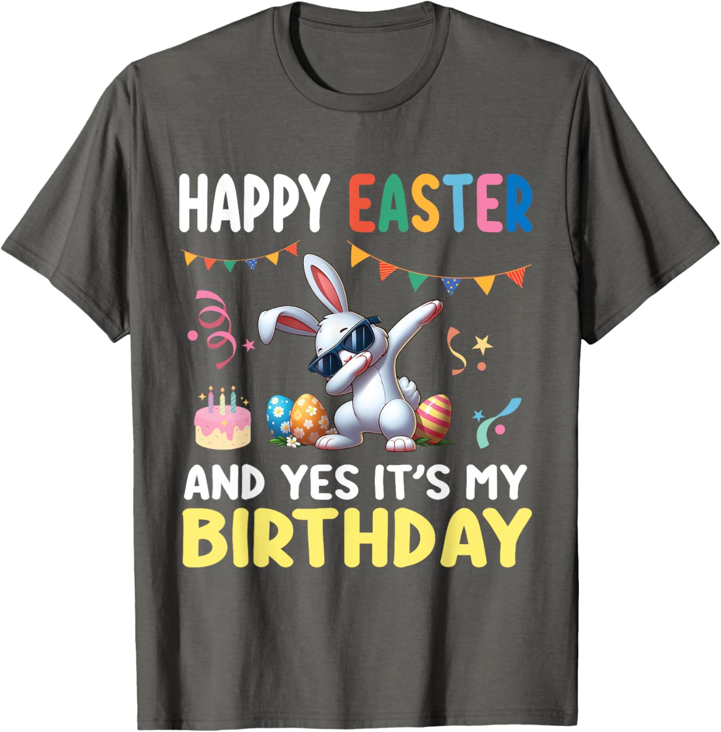 Cute Bunny Dabbing Happy Easter Birthday T-Shirt for Kids and Adults - 13