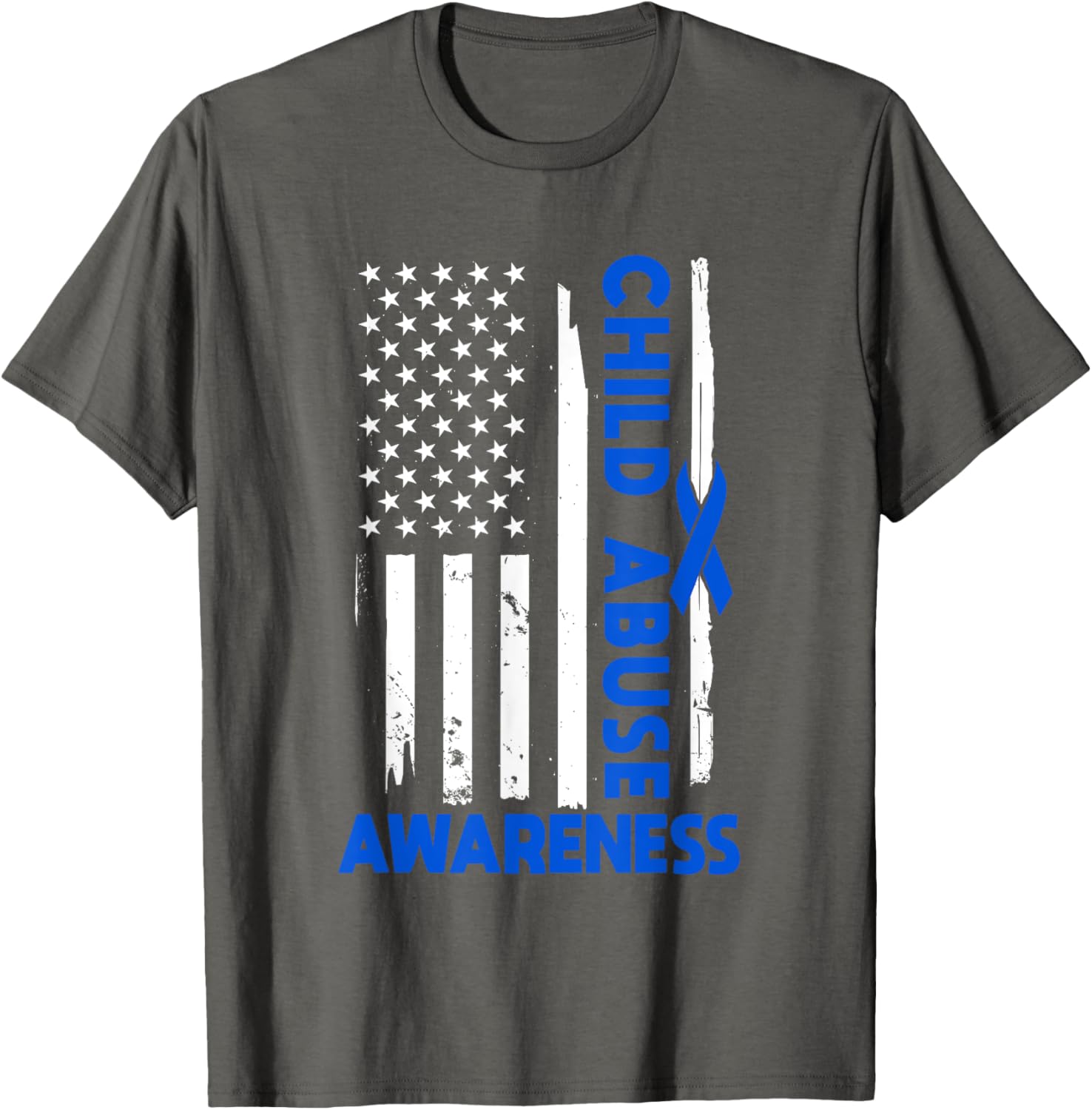 American Flag Child Abuse Awareness Wear Blue Ribbon T-Shirt for Kids - 16