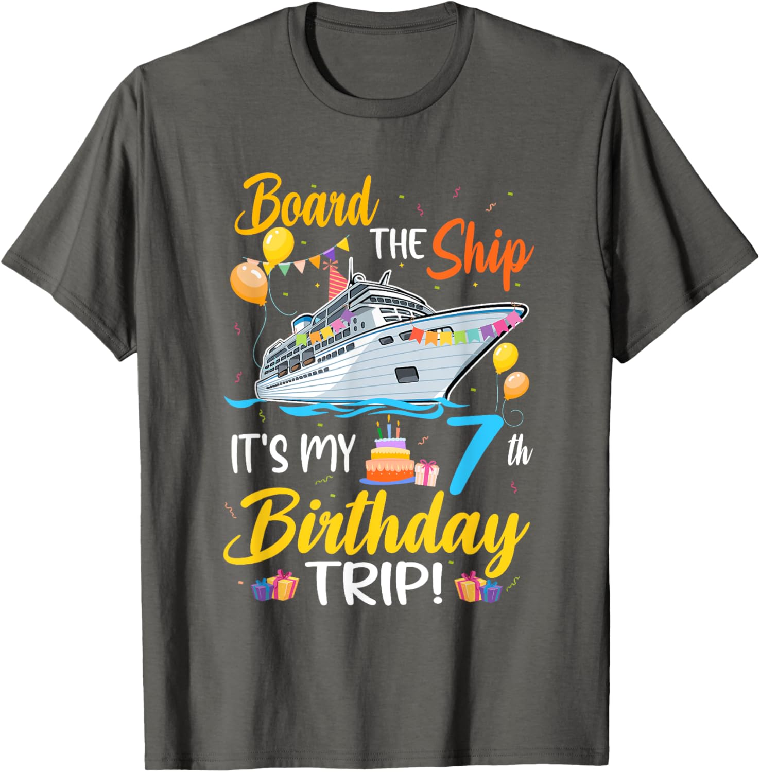 Fun 7th Birthday Cruise Party T-Shirt for Kids - Board the Ship Design - 6