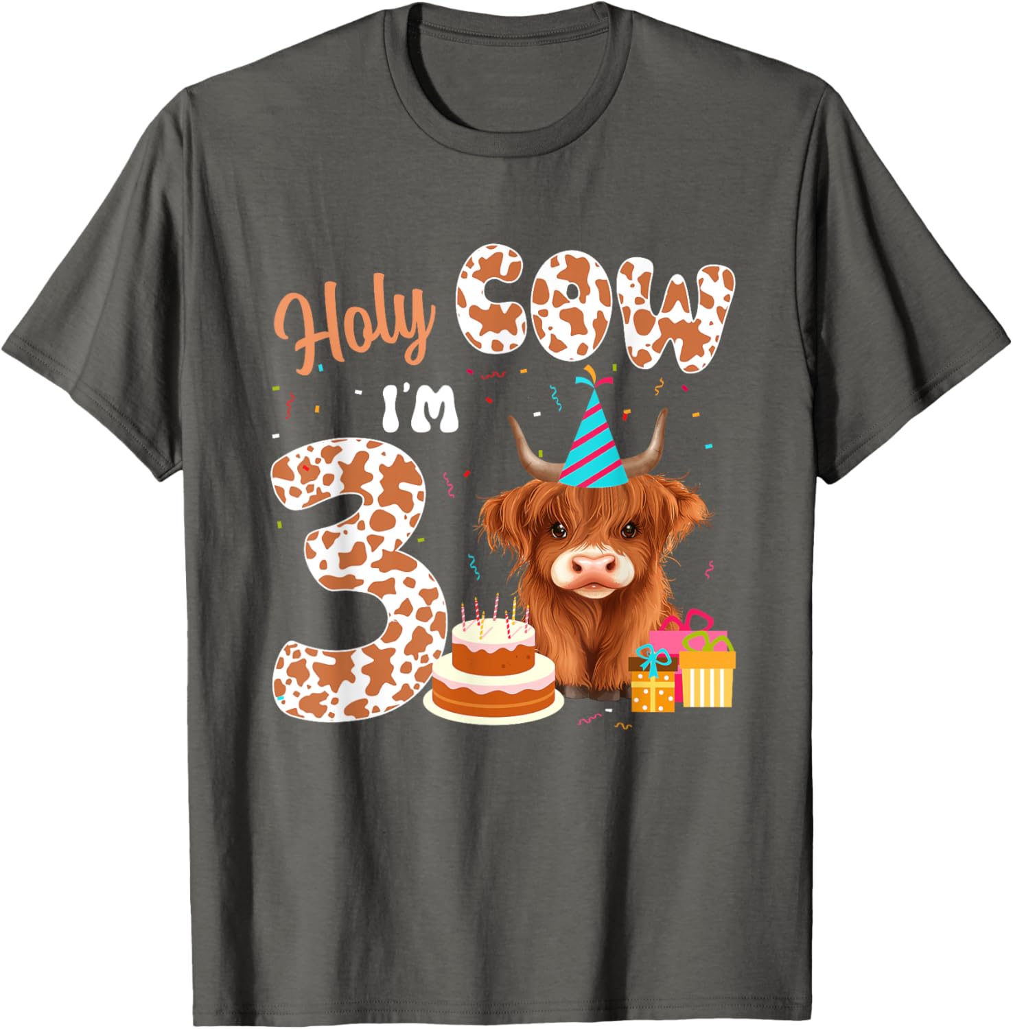 Holy Cow I'm 3 Years Old Highland Cow Birthday Party T-Shirt for Kids - 12