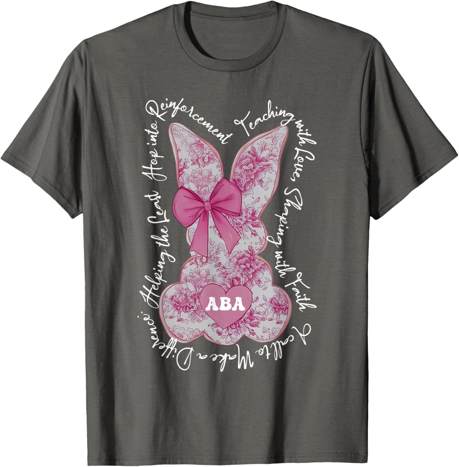 Coquette Pink Floral Bunny Easter T-Shirt for ABA Therapists and RBTs - 6