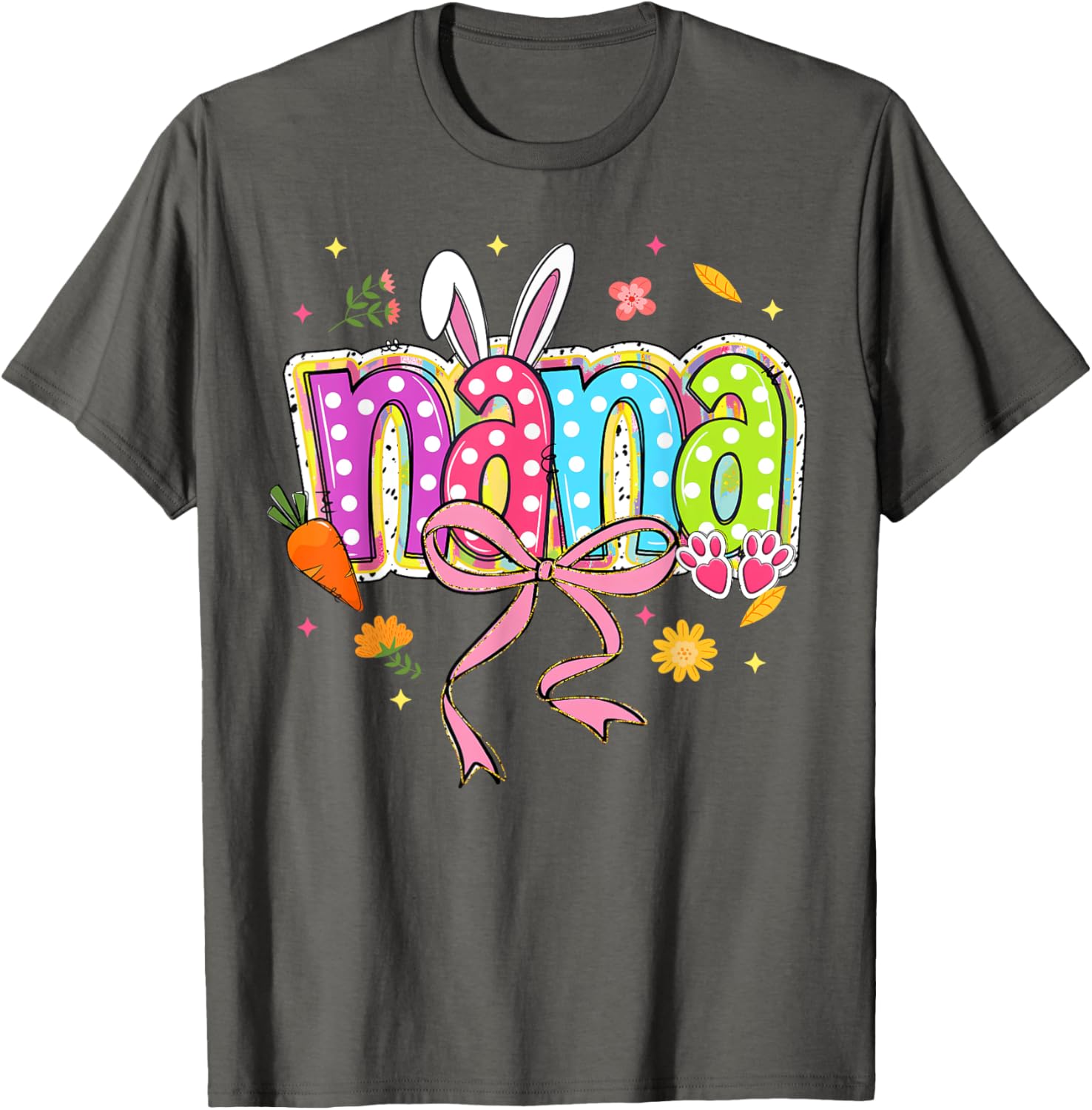 Coquette Bow Nana Bunny Easter T-Shirt for Grandma with Boho Florals - 18