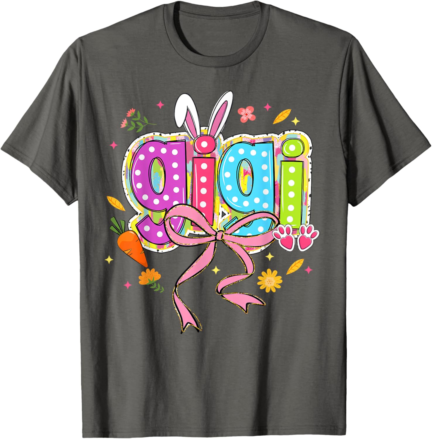 Coquette Bow Bunny Gigi Easter T-Shirt with Boho Floral Design for Family - 17