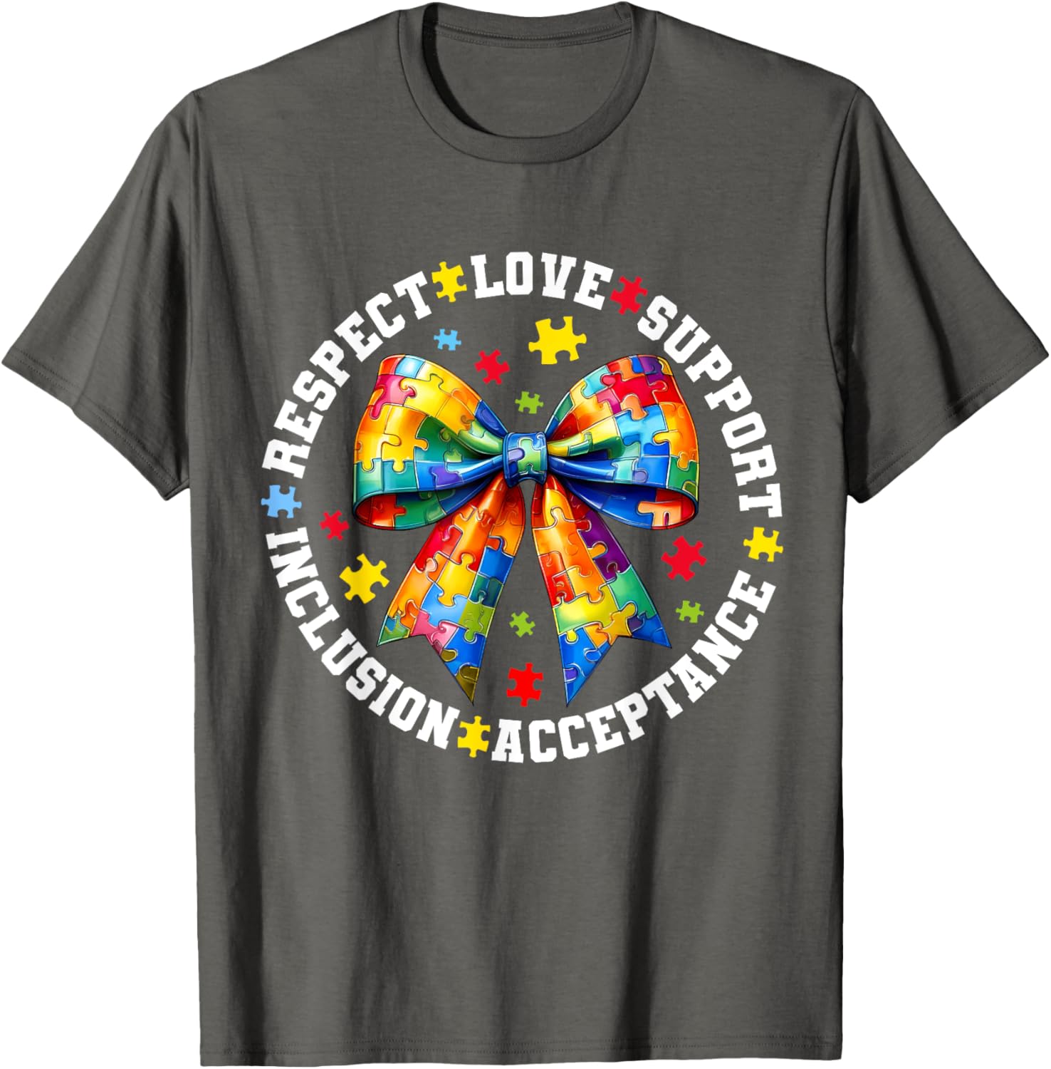 Autism Awareness Coquette Bow T-Shirt for Girls and Women - 2