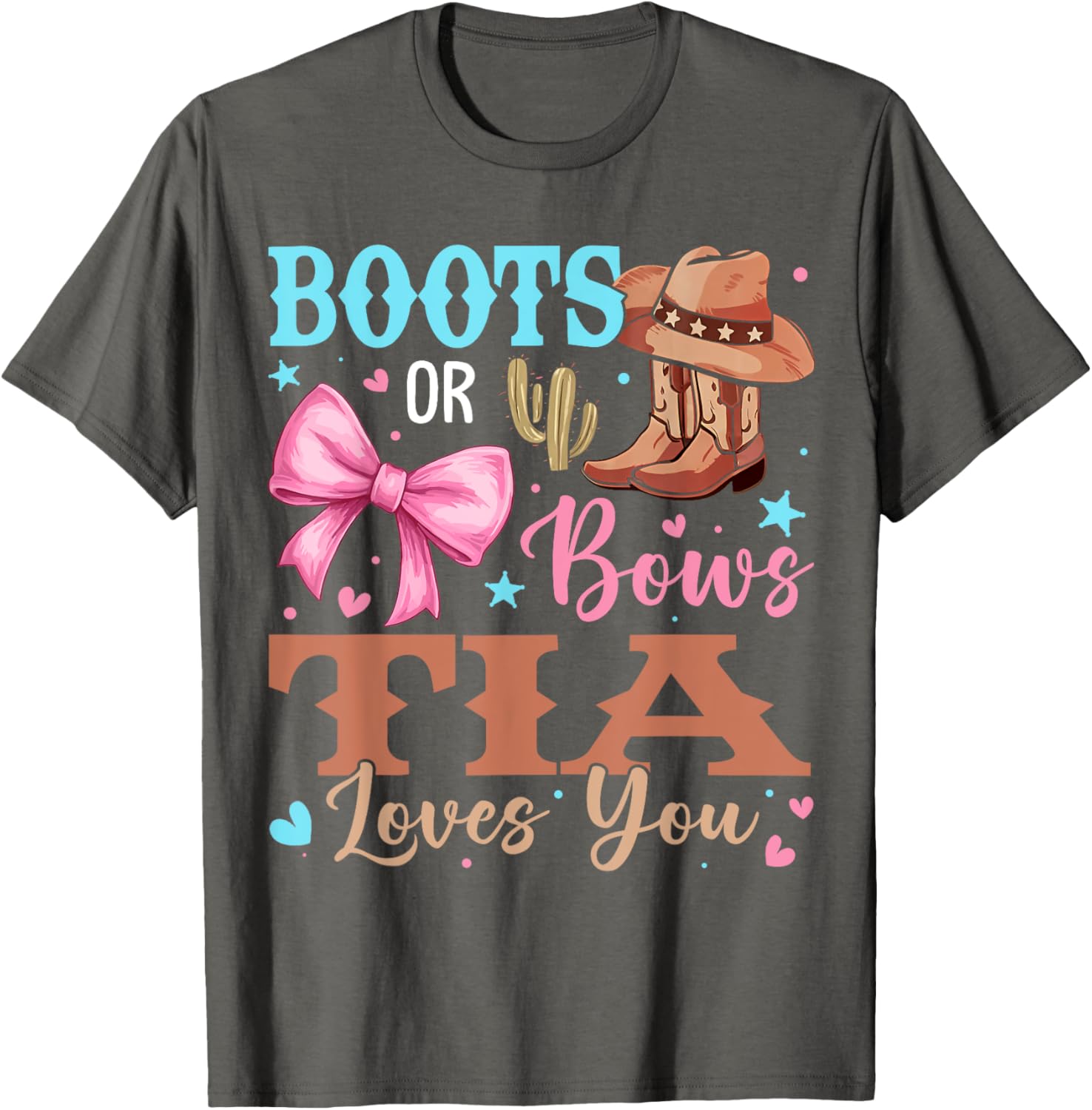 Tia Loves You Boots or Bows Gender Reveal T-Shirt for Celebrations - 9