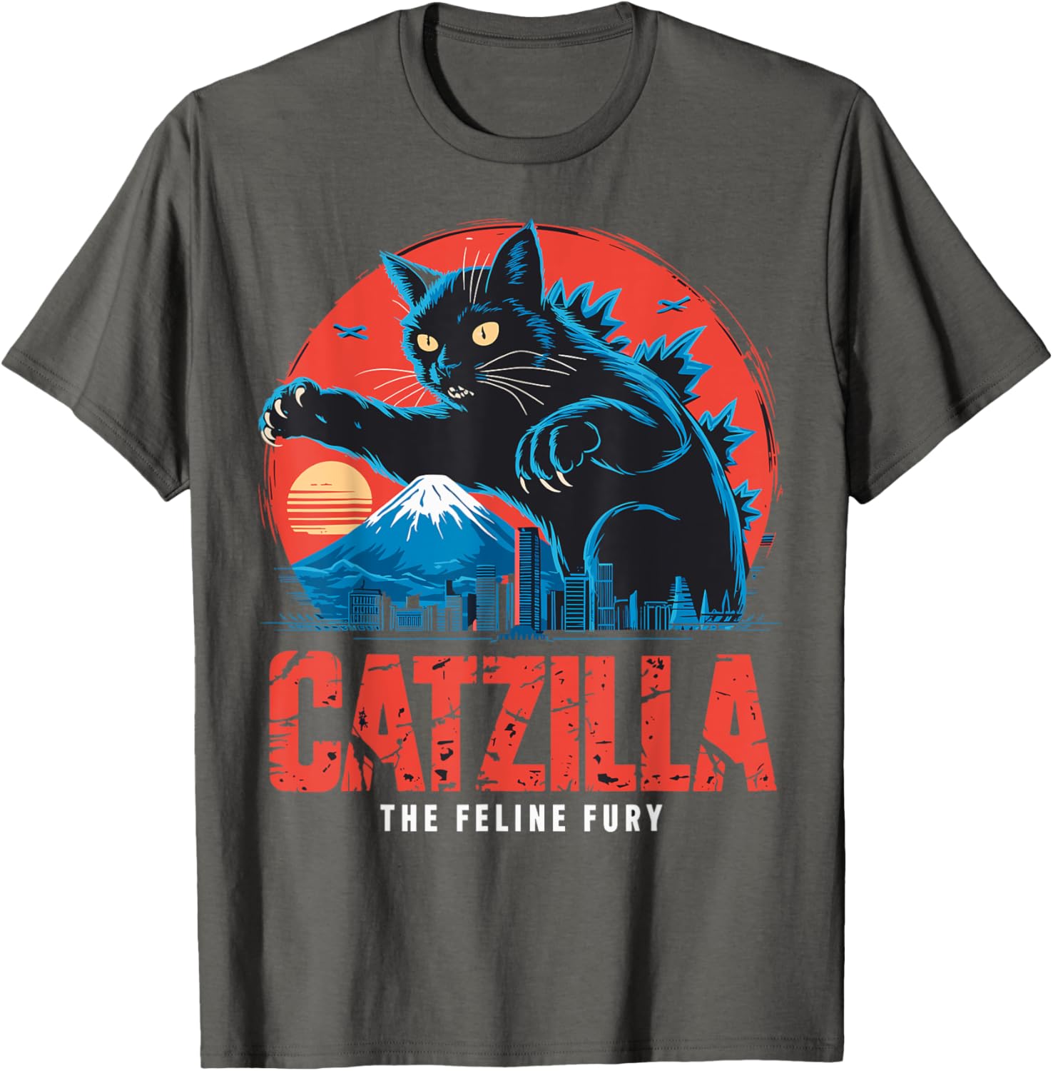 Catzilla Black Cat Vintage T-Shirt for Cat Lovers in Japan Style - 29