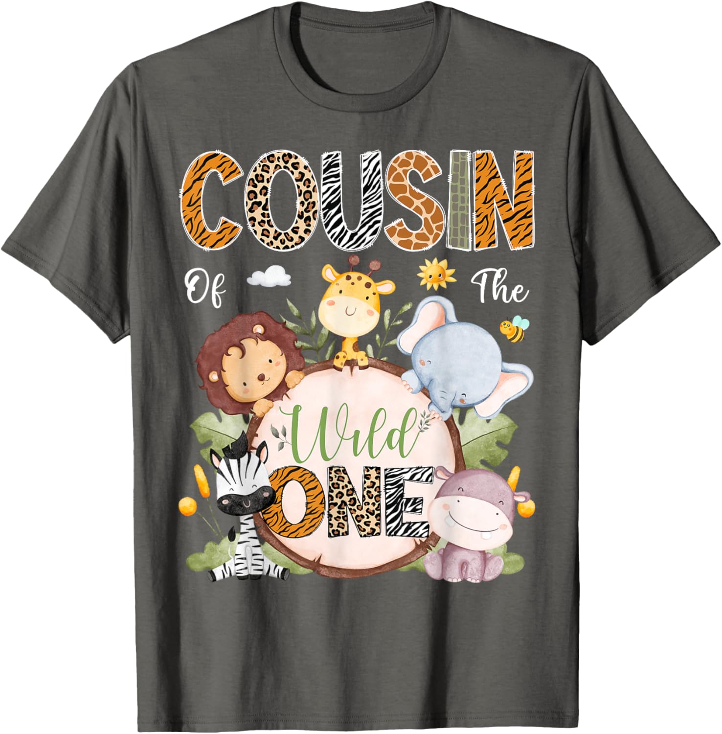 Cousin of the Wild One First Birthday Safari Animals T-Shirt for Kids - 3