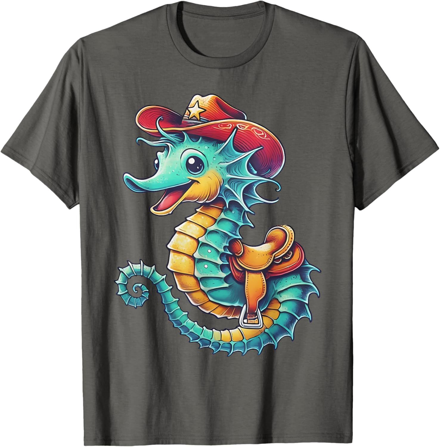 Colorful Cowboy Seahorse Ocean Rodeo T-Shirt for Fun Sea Adventures - 20