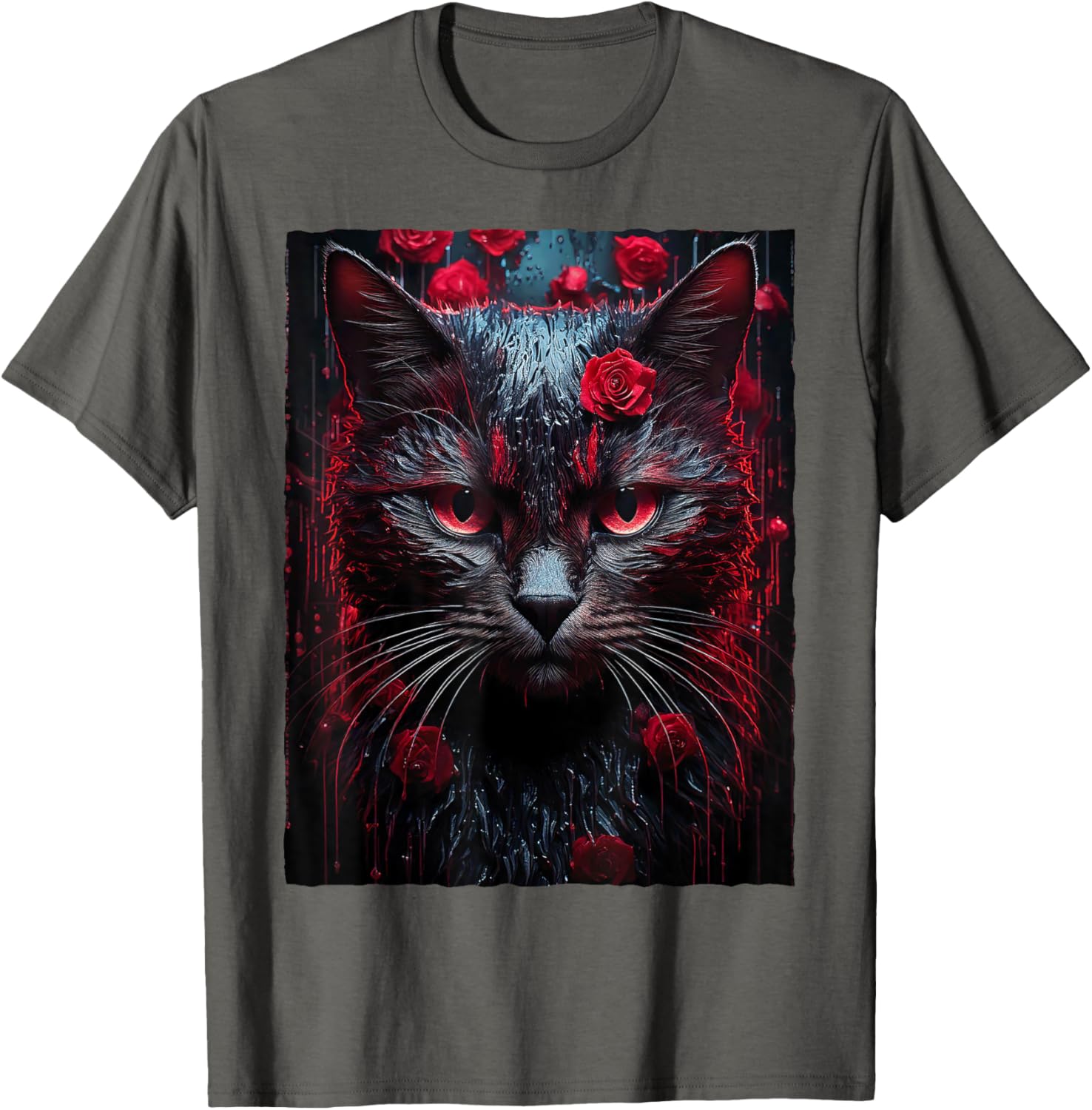 Black Cat with Red Roses T-Shirt for Men, Women, Girls, and Kids - 5