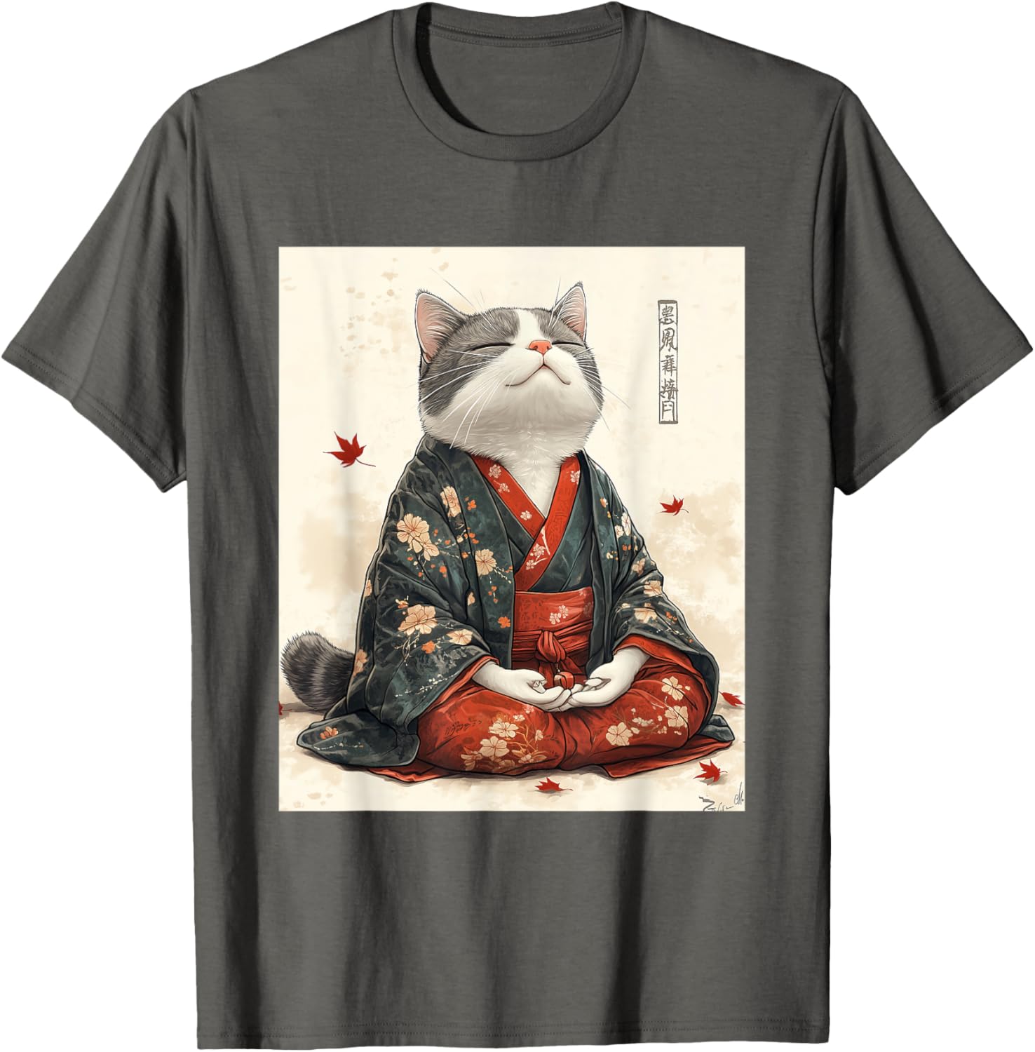 Zen Cat Graphic Tee for All - Meditating Japanese Art Style T-Shirt - 2