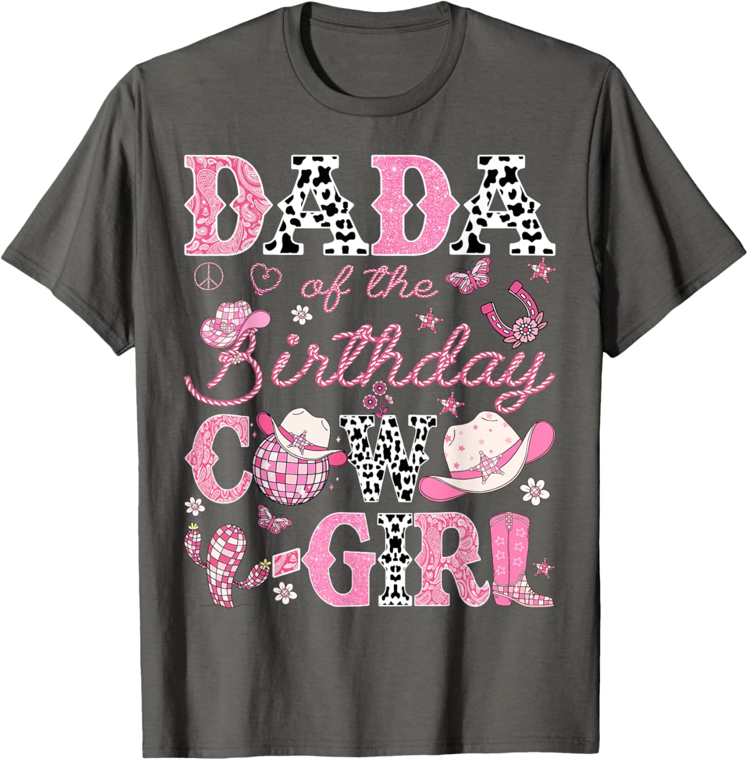 Dada Of The Birthday CowGirl Pink Rodeo Western Disco T-Shirt for Fun Parties - 11