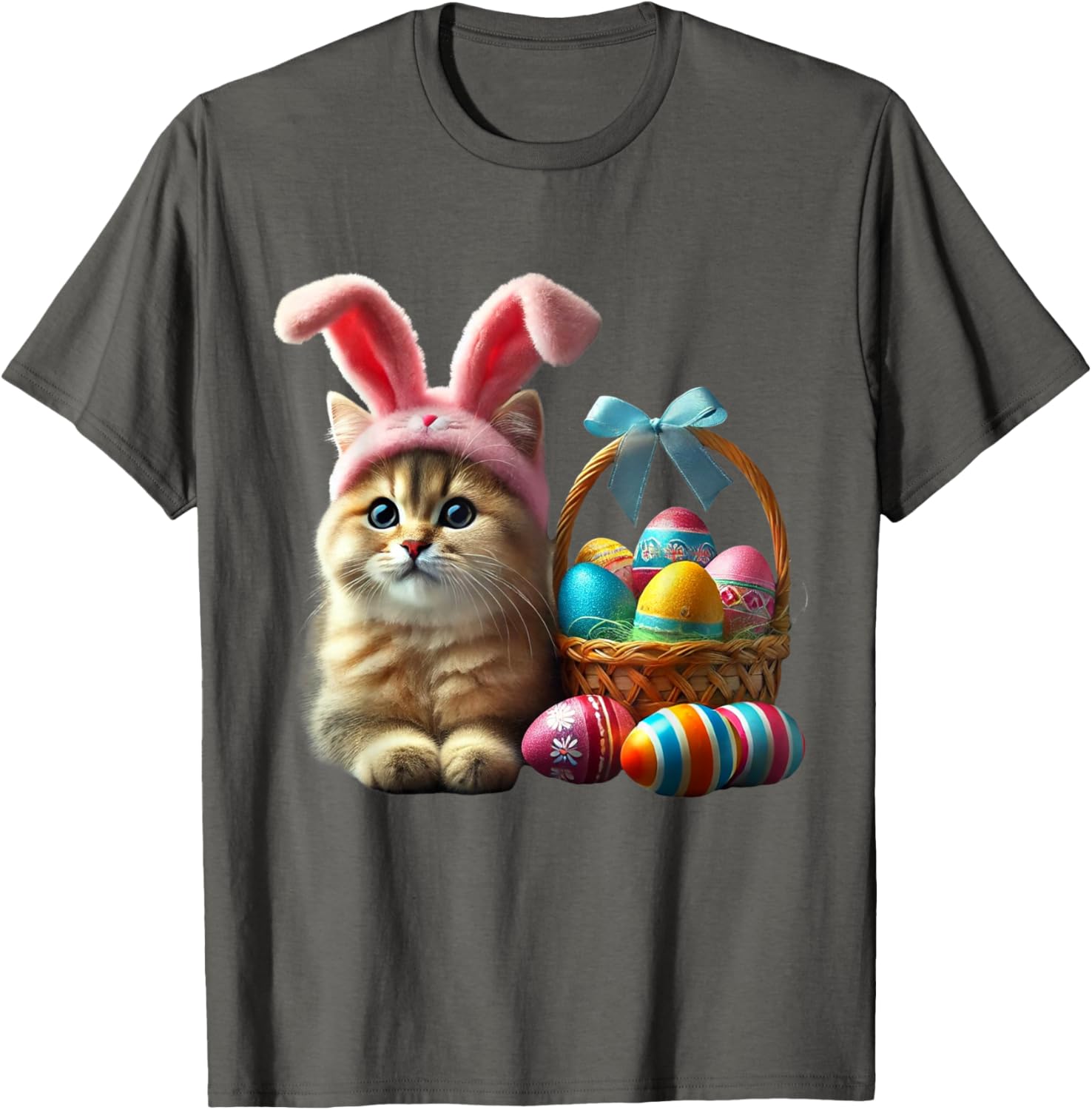 Adorable Easter Cat Kids T-Shirt with Bunny Ears and Colorful Eggs - 25