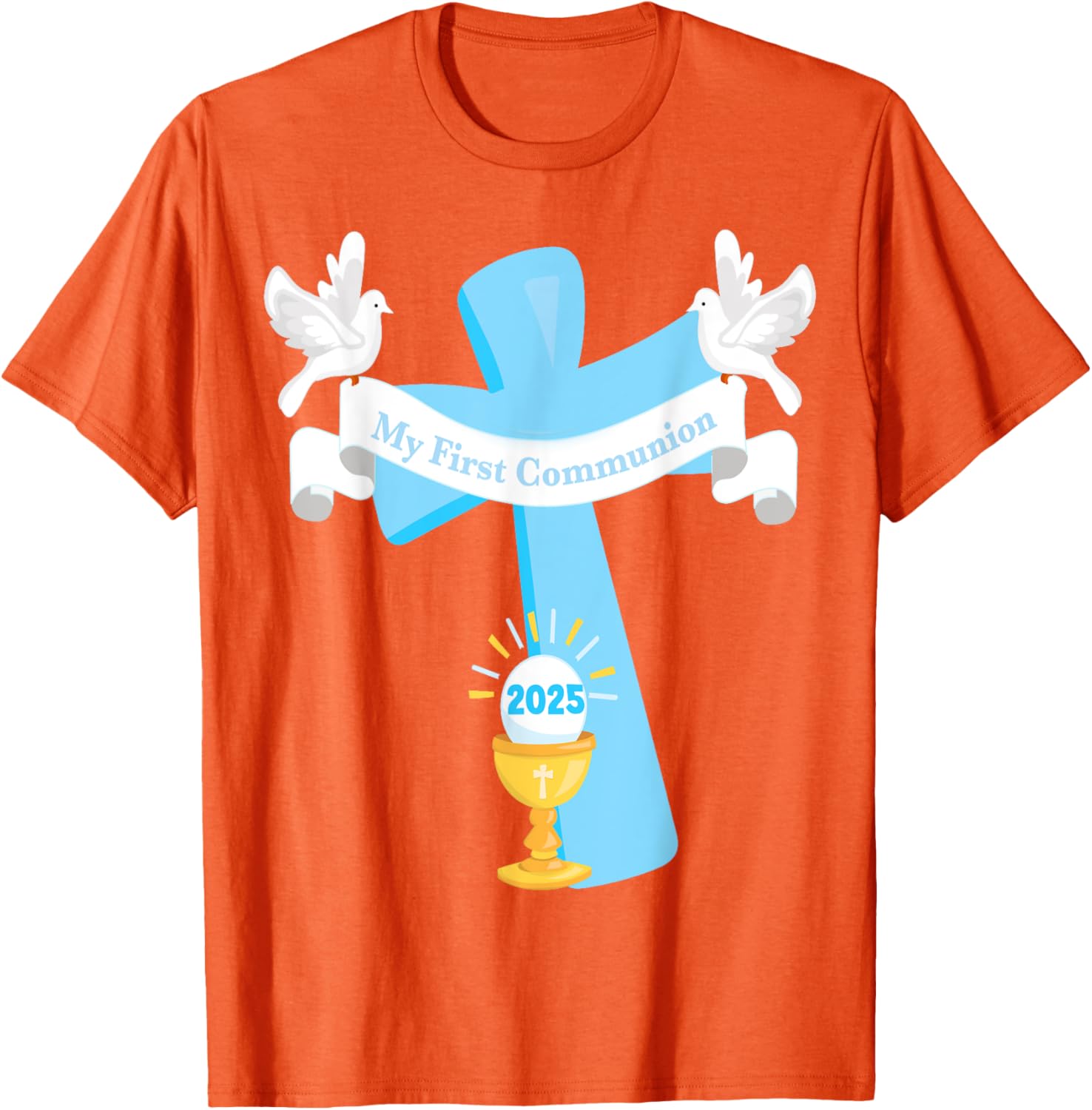 Boy's First Communion 2025 T-Shirt with Cross and Chalice Design - 3
