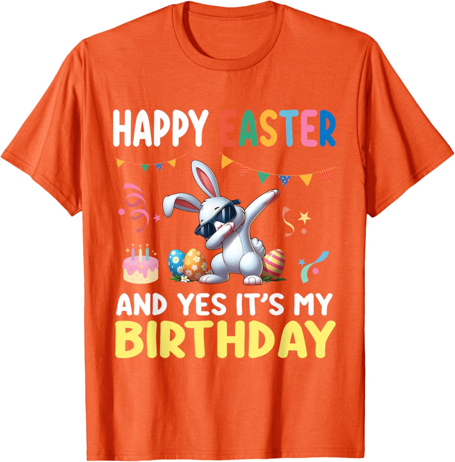Cute Bunny Dabbing Happy Easter Birthday T-Shirt for Kids and Adults - 1