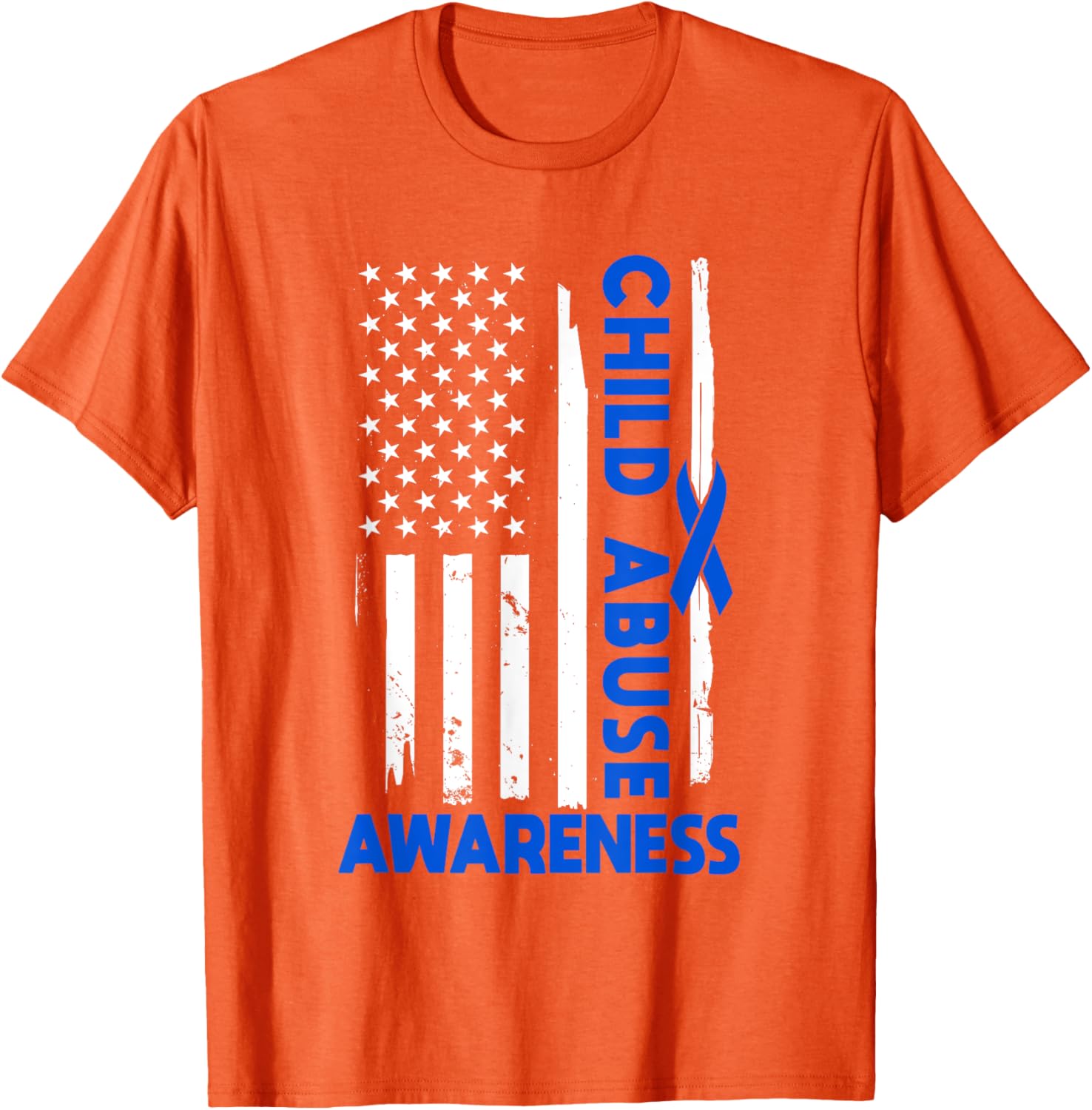 American Flag Child Abuse Awareness Wear Blue Ribbon T-Shirt for Kids - 1