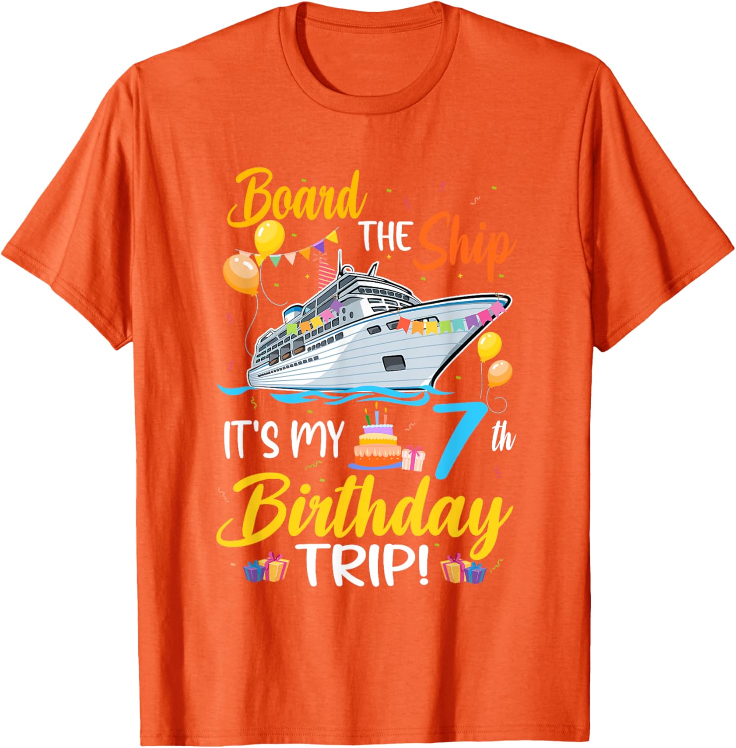 Fun 7th Birthday Cruise Party T-Shirt for Kids - Board the Ship Design - 3