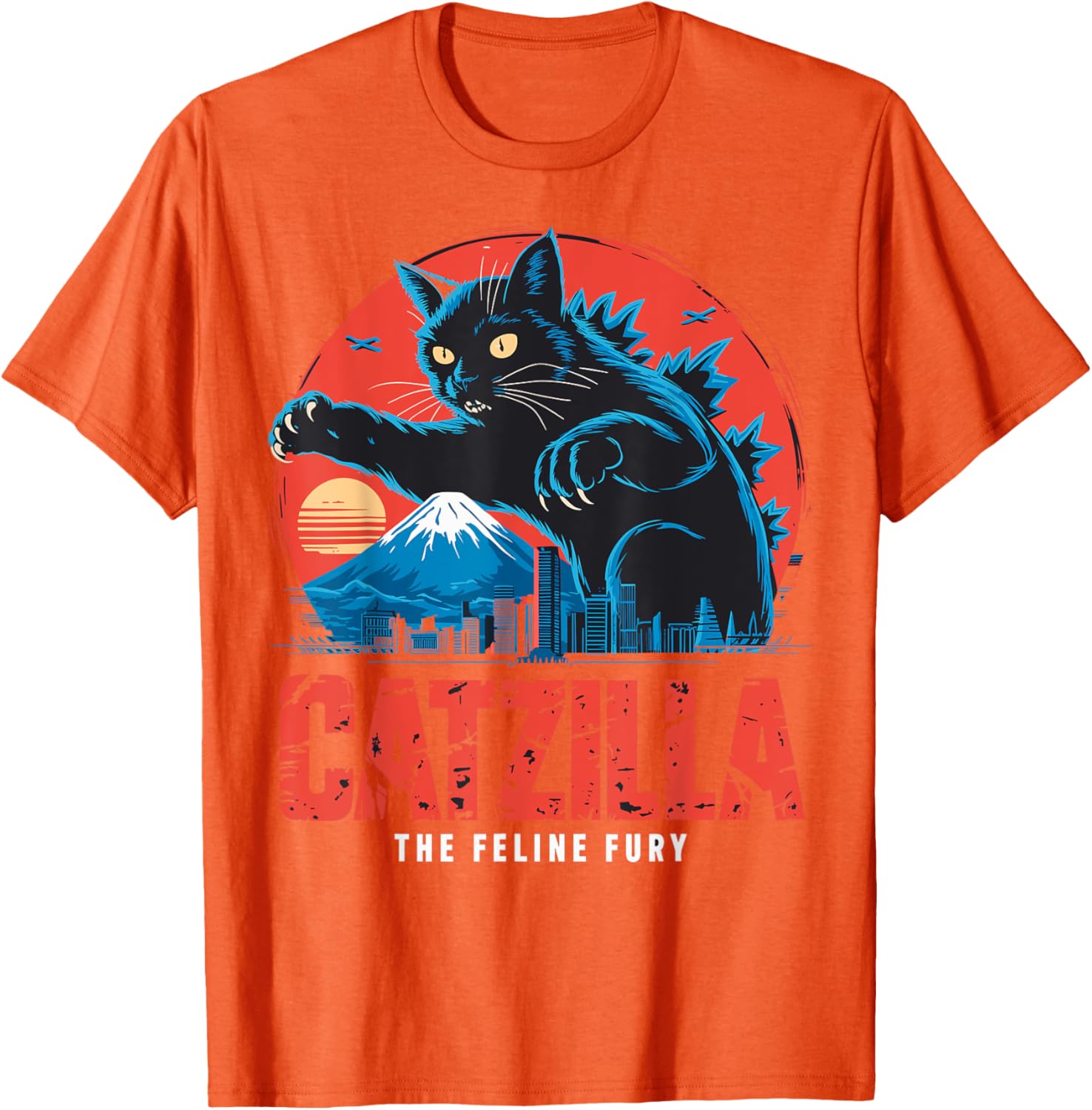 Catzilla Black Cat Vintage T-Shirt for Cat Lovers in Japan Style - 13